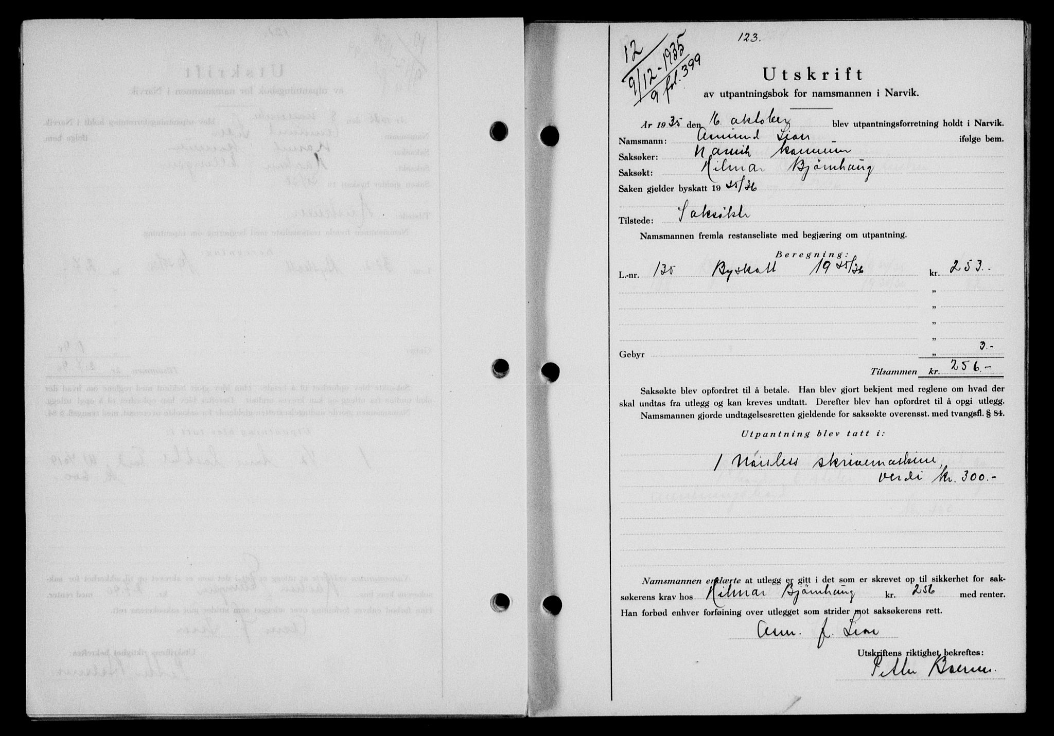 Narvik sorenskriveri, SAT/A-0002/1/2/2C/2Ca/L0011: Mortgage book no. 14, 1935-1937, Deed date: 09.12.1935