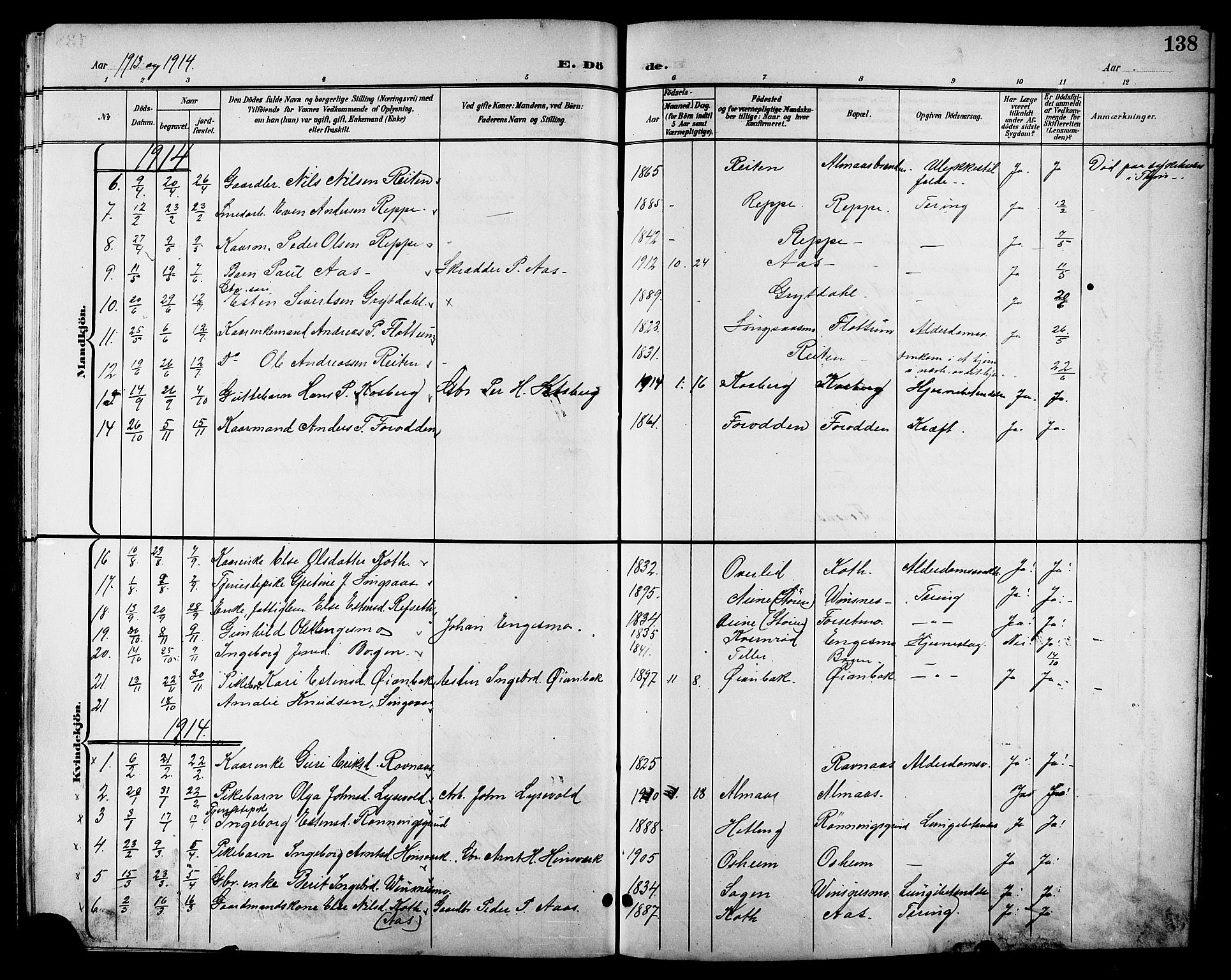 Ministerialprotokoller, klokkerbøker og fødselsregistre - Sør-Trøndelag, SAT/A-1456/688/L1029: Parish register (copy) no. 688C04, 1899-1915, p. 138