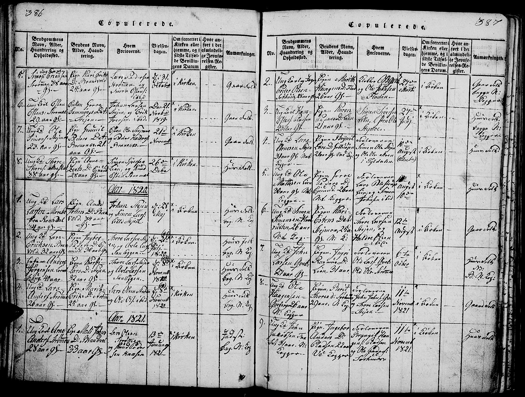 Tynset prestekontor, SAH/PREST-058/H/Ha/Hab/L0002: Parish register (copy) no. 2, 1814-1862, p. 386-387