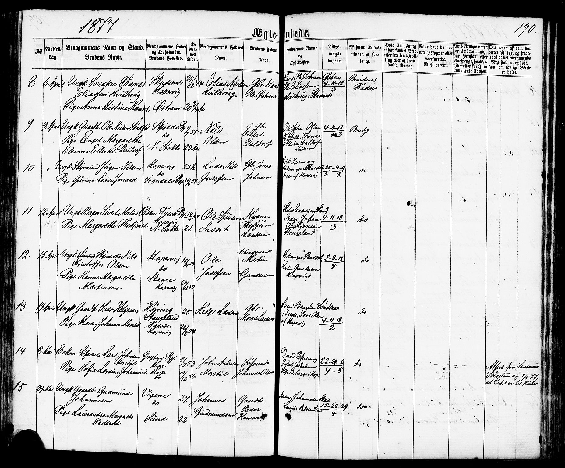 Avaldsnes sokneprestkontor, AV/SAST-A -101851/H/Ha/Haa/L0011: Parish register (official) no. A 11, 1861-1880, p. 190