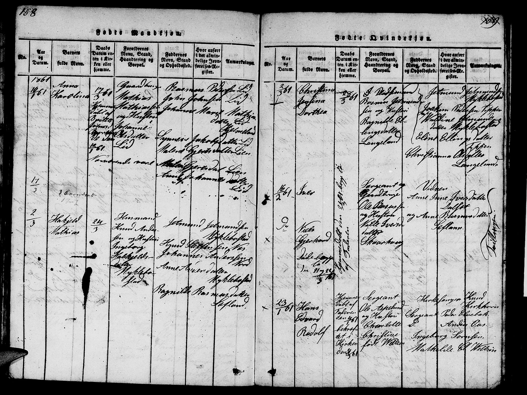 Eid sokneprestembete, SAB/A-82301/H/Hab/Haba/L0001: Parish register (copy) no. A 1, 1816-1862, p. 158-159