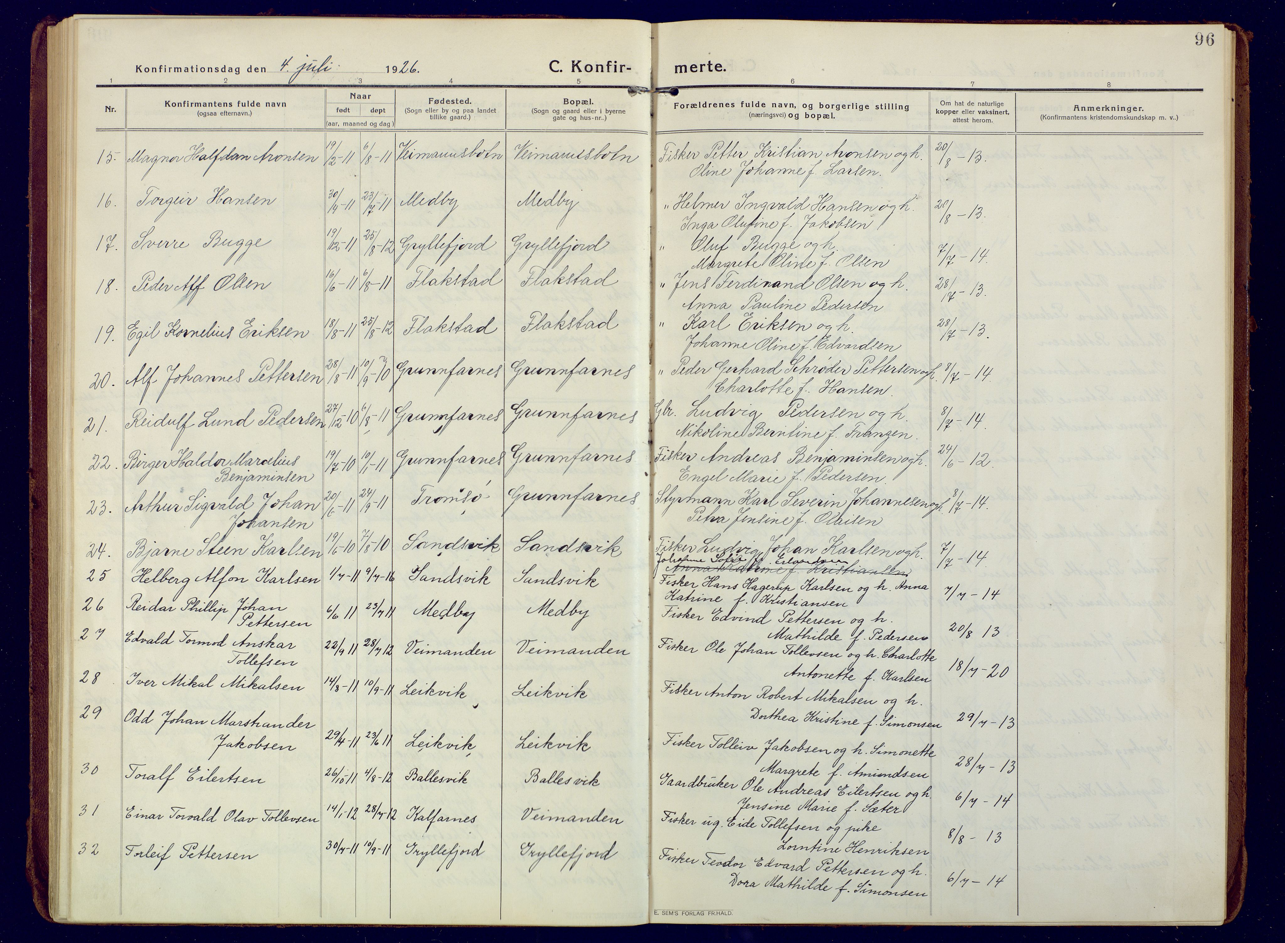 Berg sokneprestkontor, SATØ/S-1318/G/Ga/Gaa: Parish register (official) no. 10, 1916-1928, p. 96
