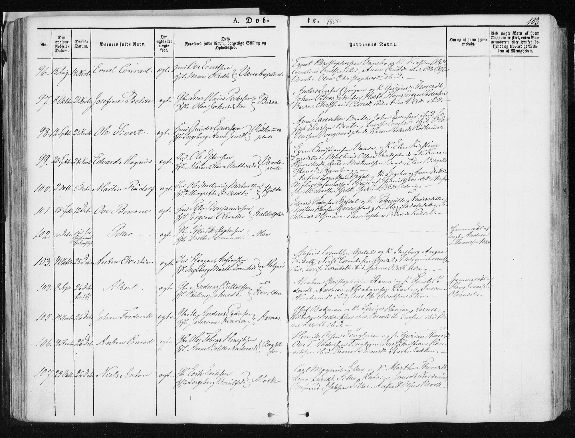 Ministerialprotokoller, klokkerbøker og fødselsregistre - Nord-Trøndelag, SAT/A-1458/741/L0393: Parish register (official) no. 741A07, 1849-1863, p. 103