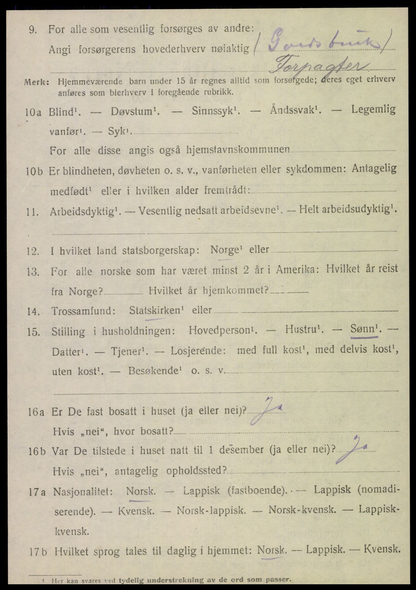 SAT, 1920 census for Velfjord, 1920, p. 3092