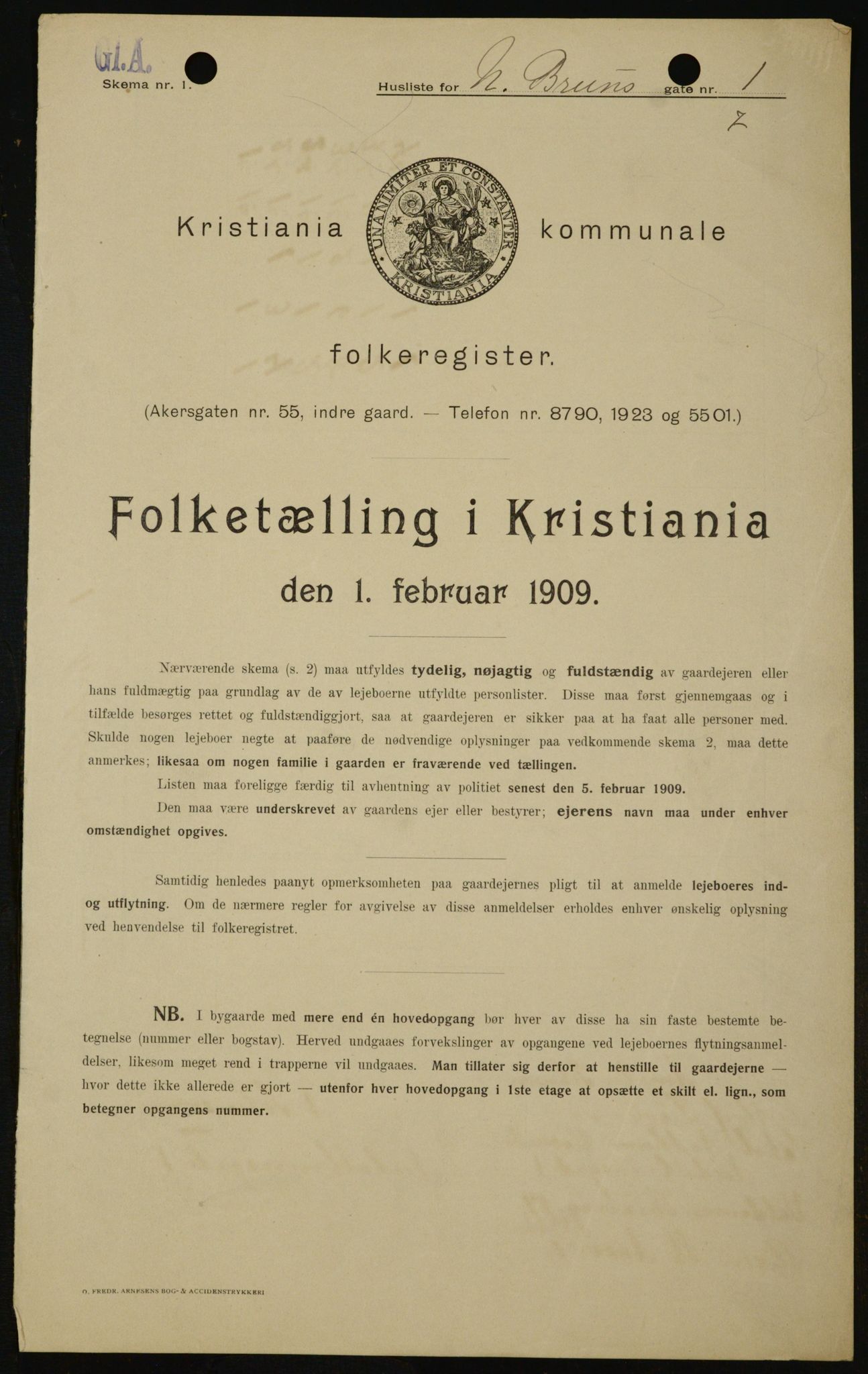 OBA, Municipal Census 1909 for Kristiania, 1909, p. 65326