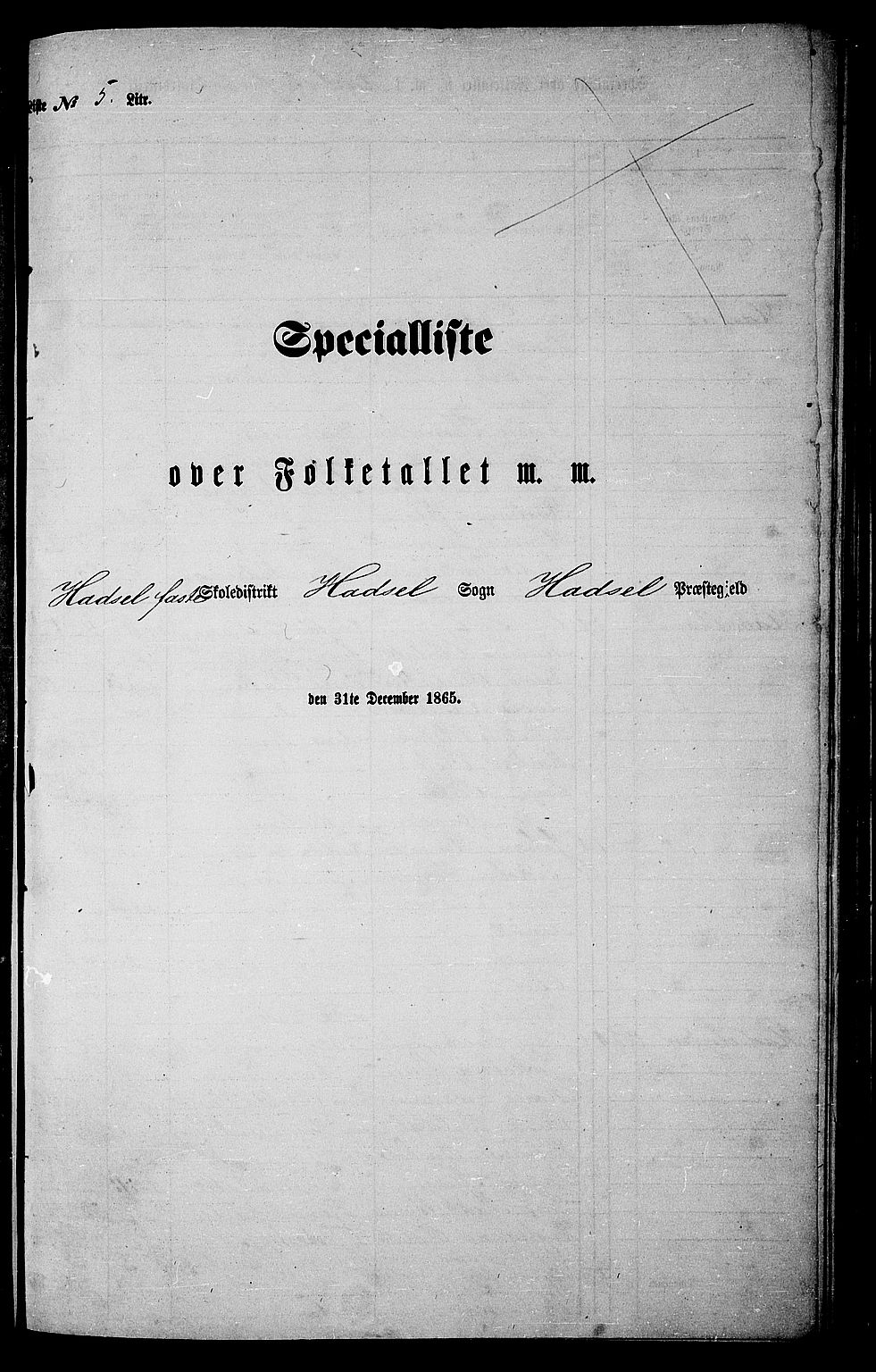 RA, 1865 census for Hadsel, 1865, p. 109