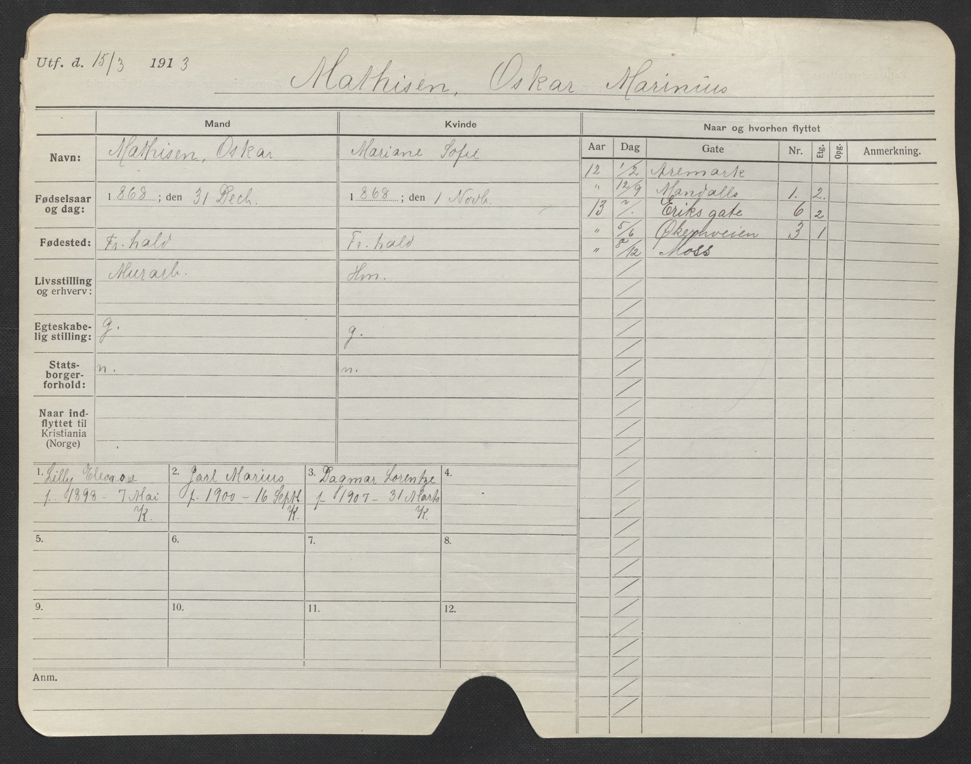 Oslo folkeregister, Registerkort, AV/SAO-A-11715/F/Fa/Fac/L0007: Menn, 1906-1914, p. 650a