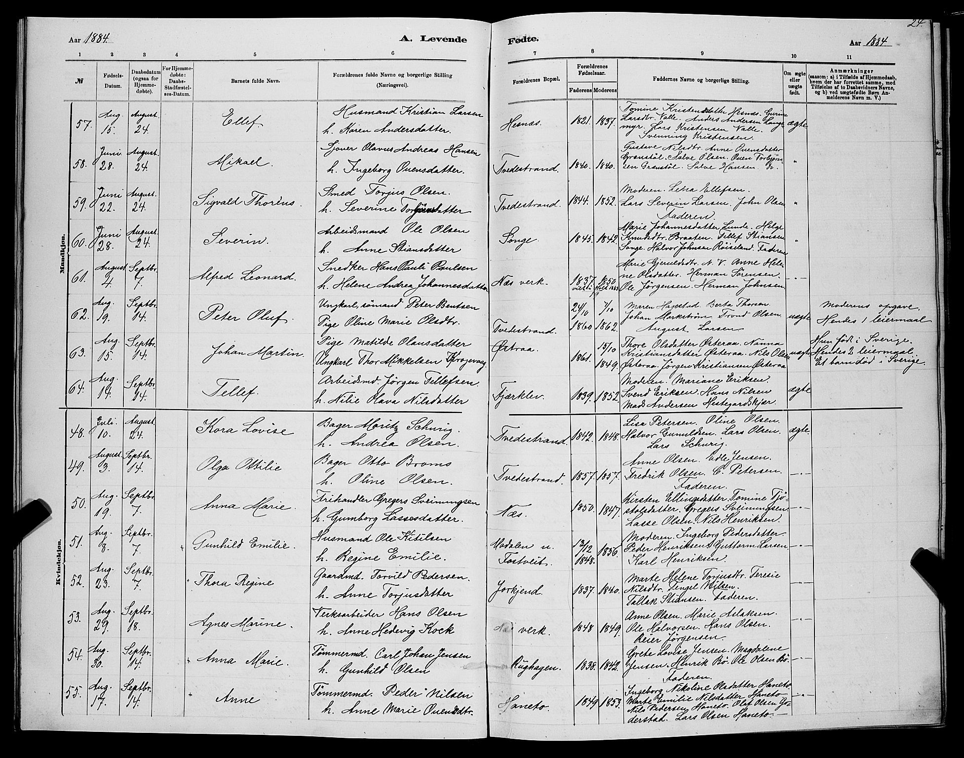 Holt sokneprestkontor, AV/SAK-1111-0021/F/Fb/L0010: Parish register (copy) no. B 10, 1883-1896, p. 24