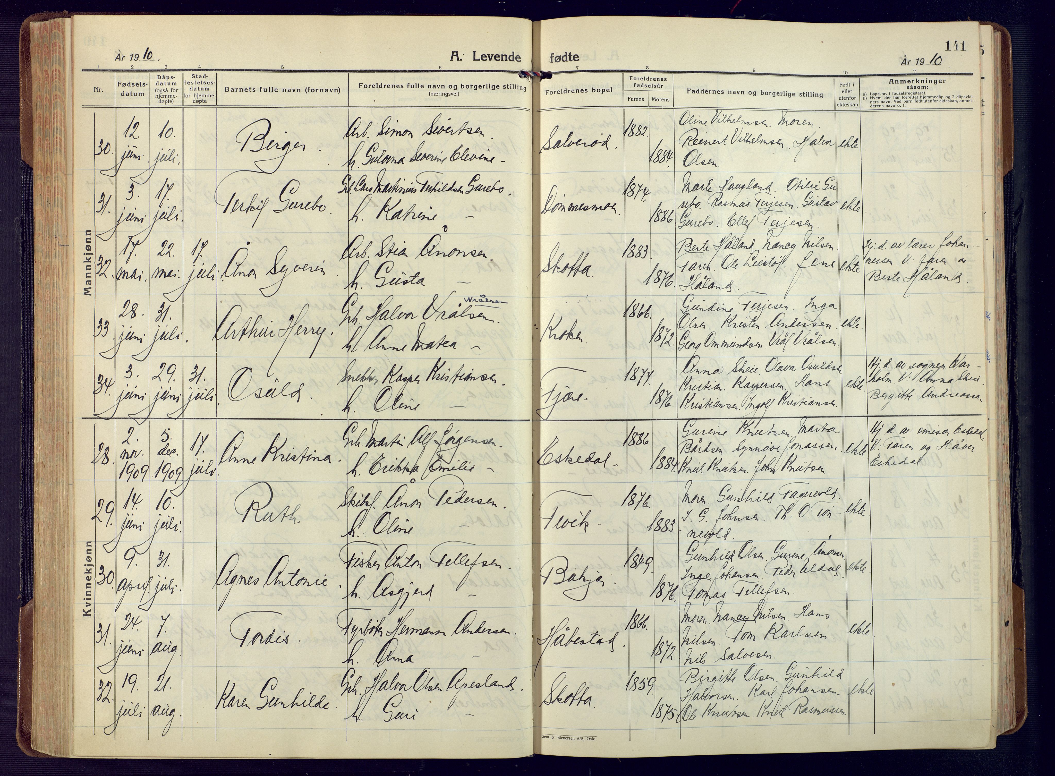 Fjære sokneprestkontor, AV/SAK-1111-0011/F/Fa/L0004: Parish register (official) no. A 4, 1902-1925, p. 141