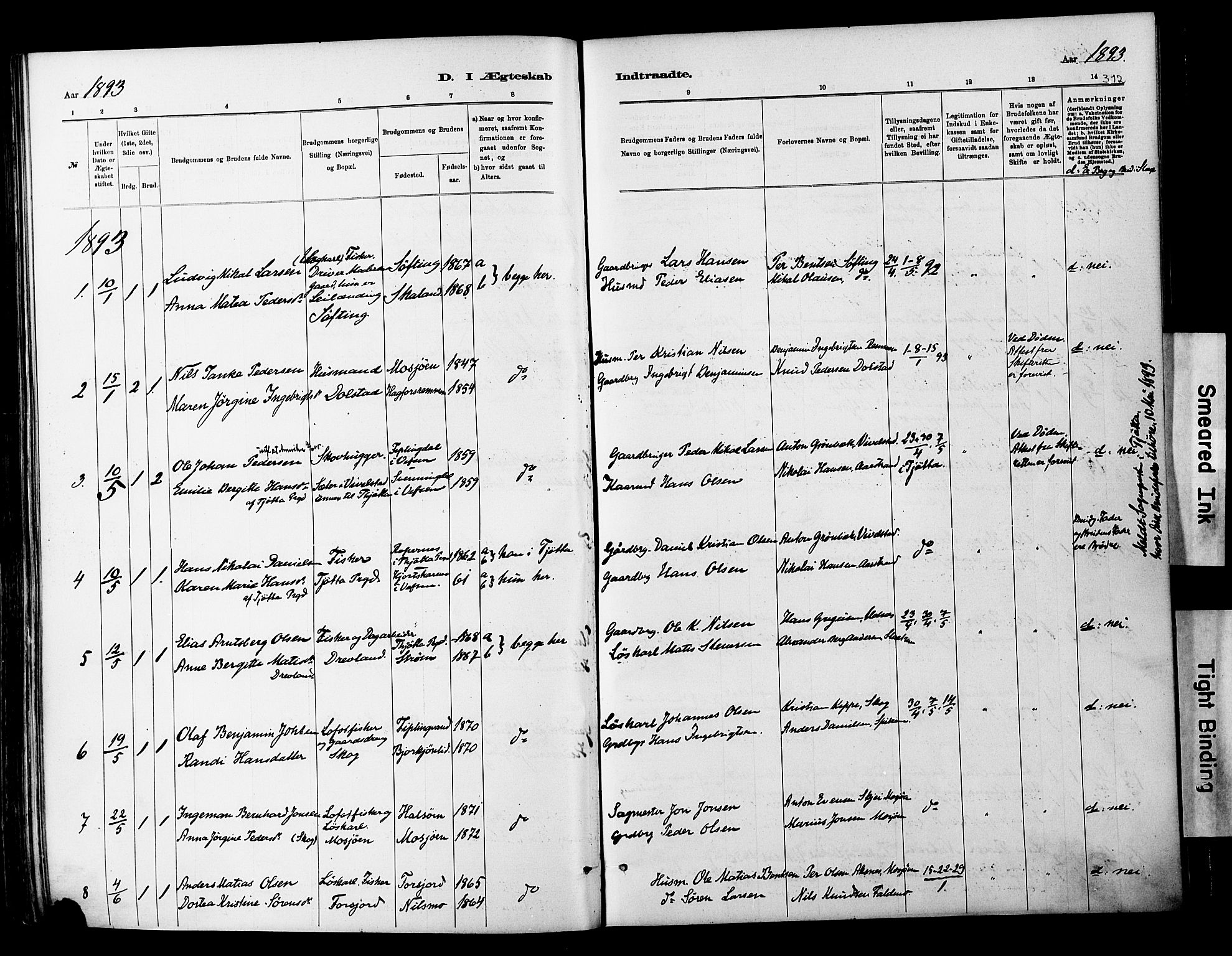 Ministerialprotokoller, klokkerbøker og fødselsregistre - Nordland, SAT/A-1459/820/L0295: Parish register (official) no. 820A16, 1880-1896, p. 312