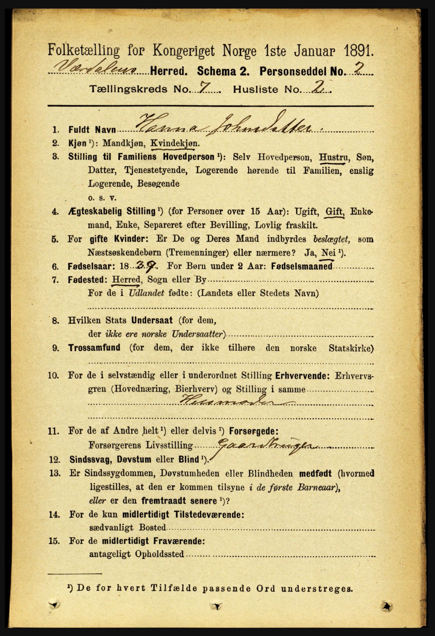 RA, 1891 census for 1721 Verdal, 1891, p. 3991