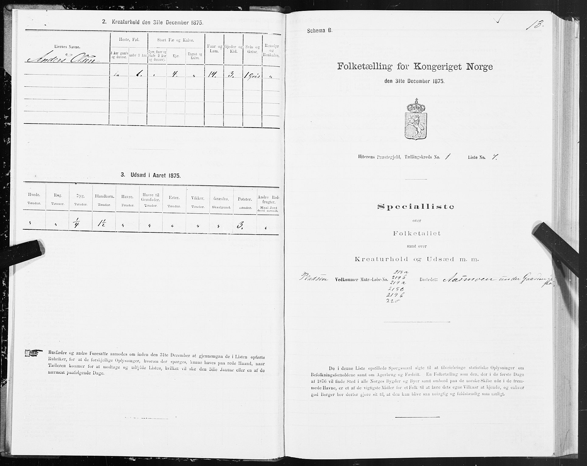 SAT, 1875 census for 1617P Hitra, 1875, p. 1013