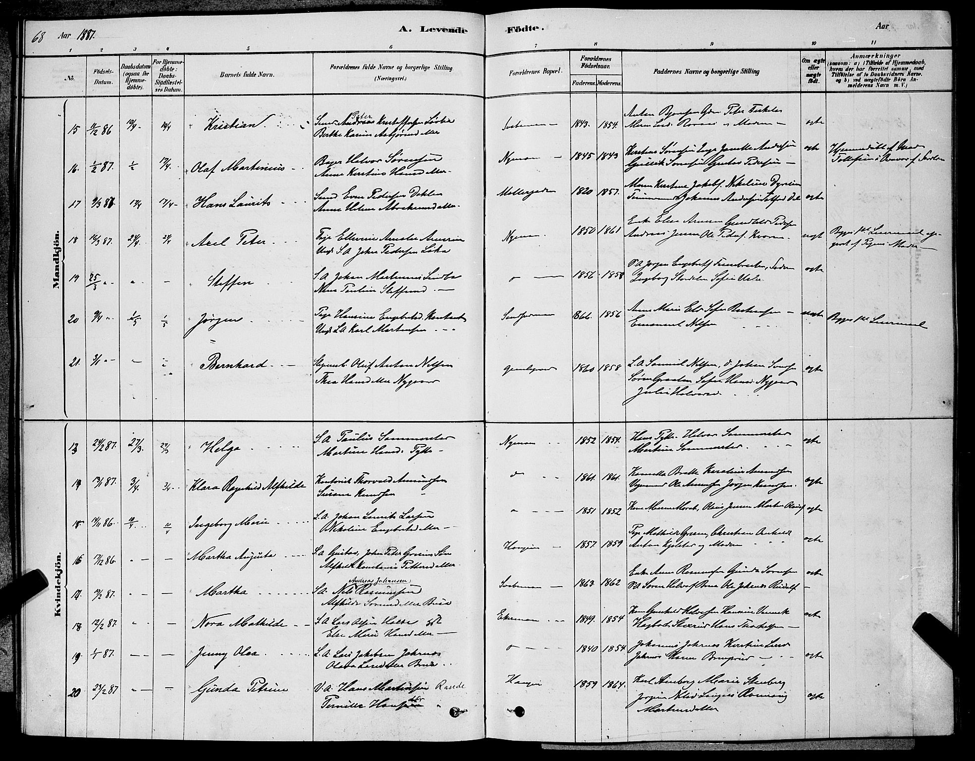 Kongsberg kirkebøker, AV/SAKO-A-22/G/Ga/L0005: Parish register (copy) no. 5, 1878-1889, p. 68