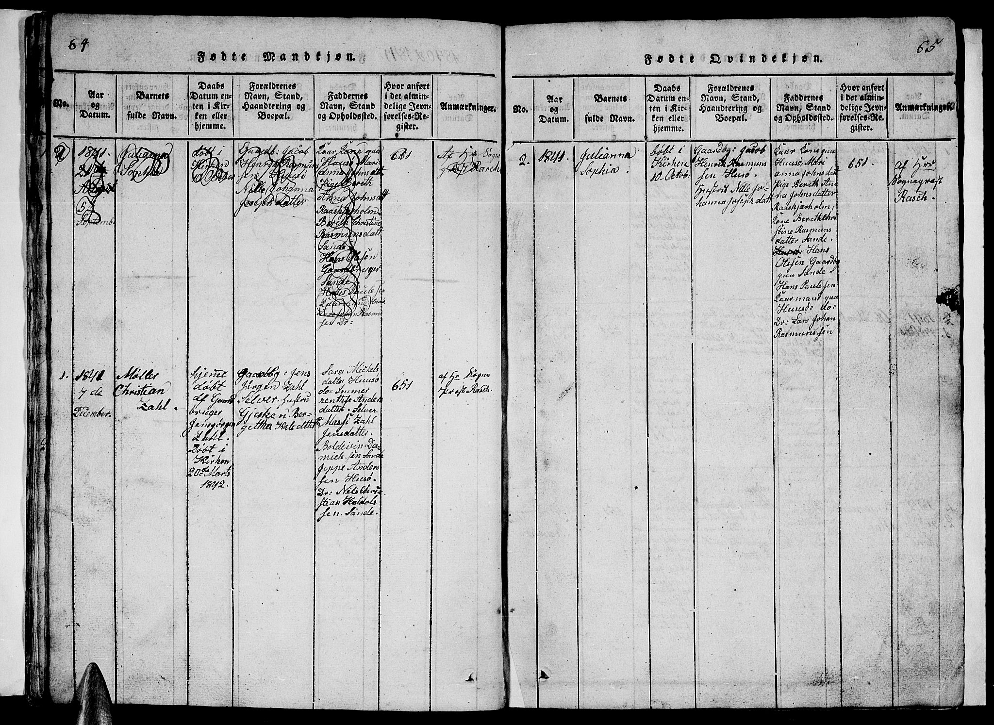 Ministerialprotokoller, klokkerbøker og fødselsregistre - Nordland, AV/SAT-A-1459/840/L0581: Parish register (copy) no. 840C01, 1820-1873, p. 64-65