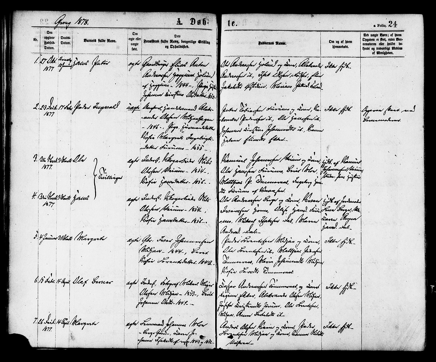 Ministerialprotokoller, klokkerbøker og fødselsregistre - Nord-Trøndelag, SAT/A-1458/758/L0516: Parish register (official) no. 758A03 /1, 1869-1879, p. 24