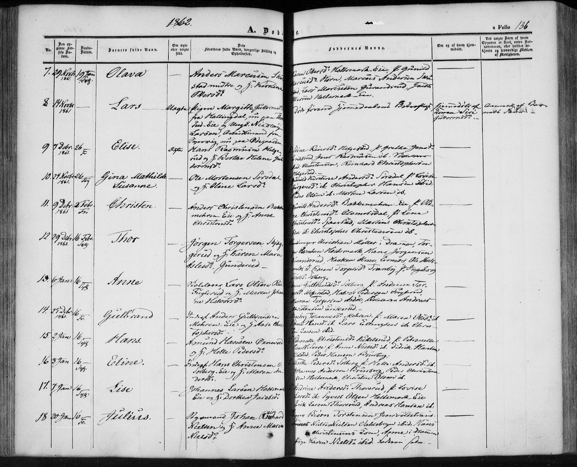 Lier kirkebøker, AV/SAKO-A-230/F/Fa/L0012: Parish register (official) no. I 12, 1854-1864, p. 136