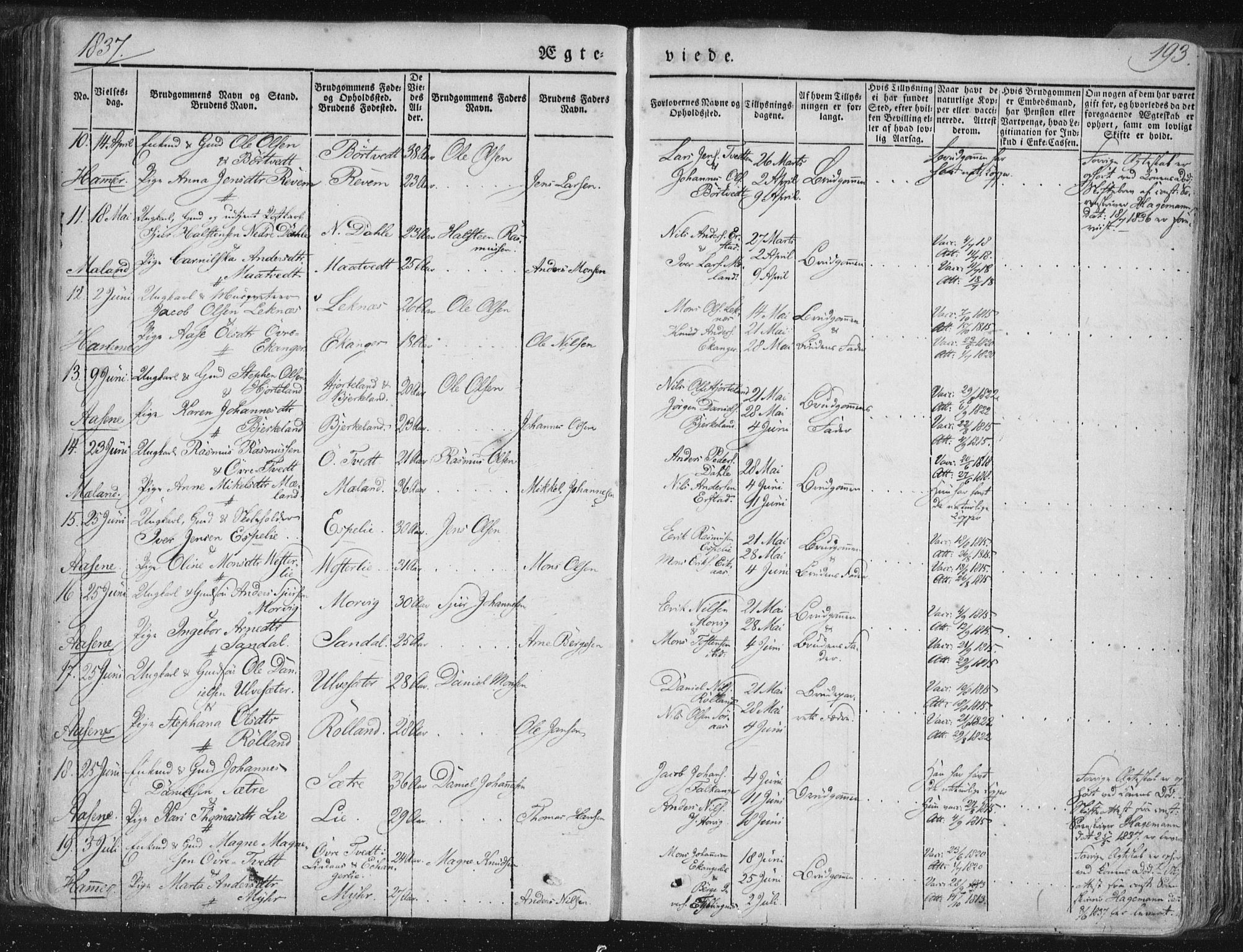 Hamre sokneprestembete, AV/SAB-A-75501/H/Ha/Haa/Haaa/L0012: Parish register (official) no. A 12, 1834-1845, p. 193