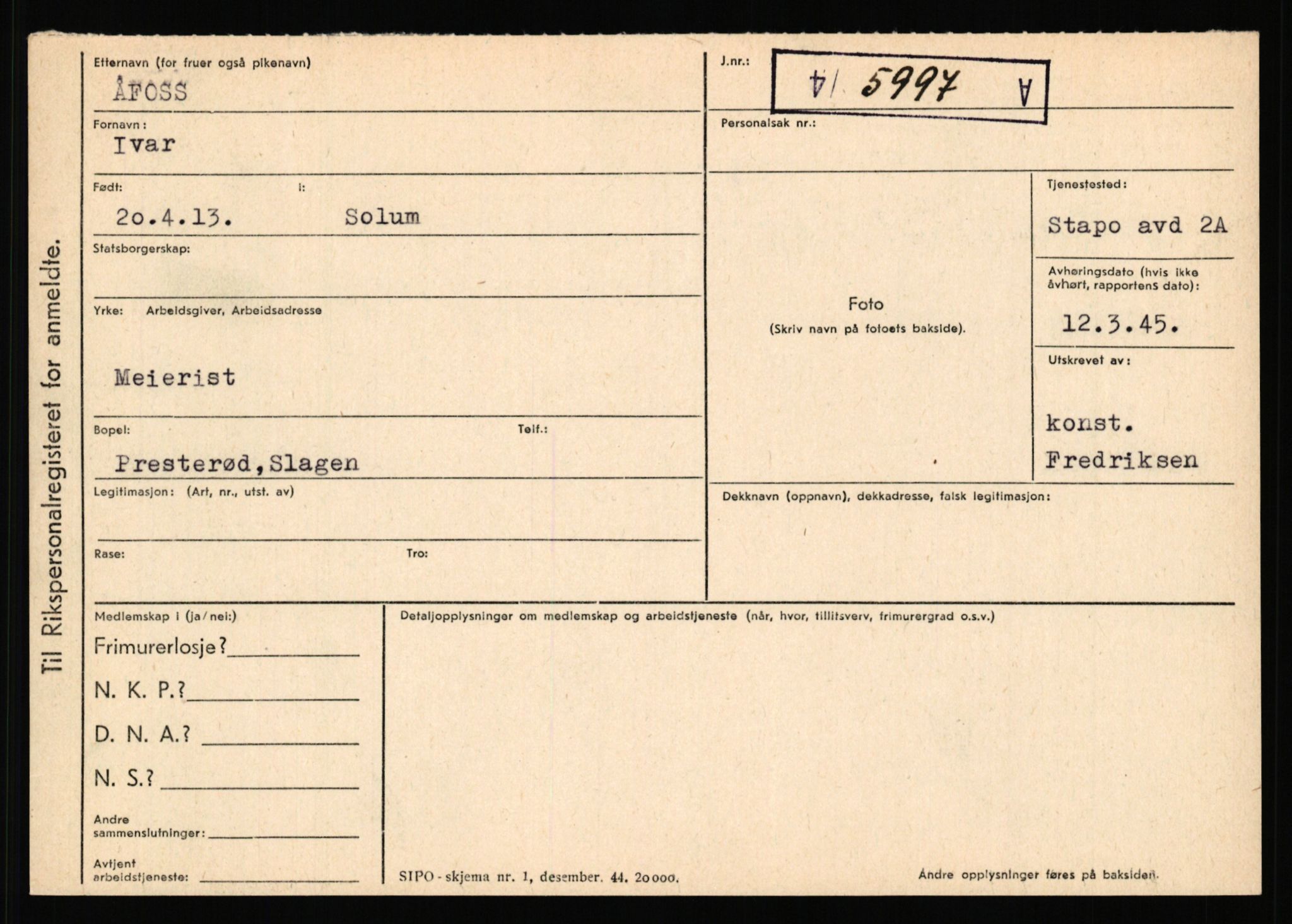 Statspolitiet - Hovedkontoret / Osloavdelingen, AV/RA-S-1329/C/Ca/L0001: Aabakken - Armann, 1943-1945, p. 62