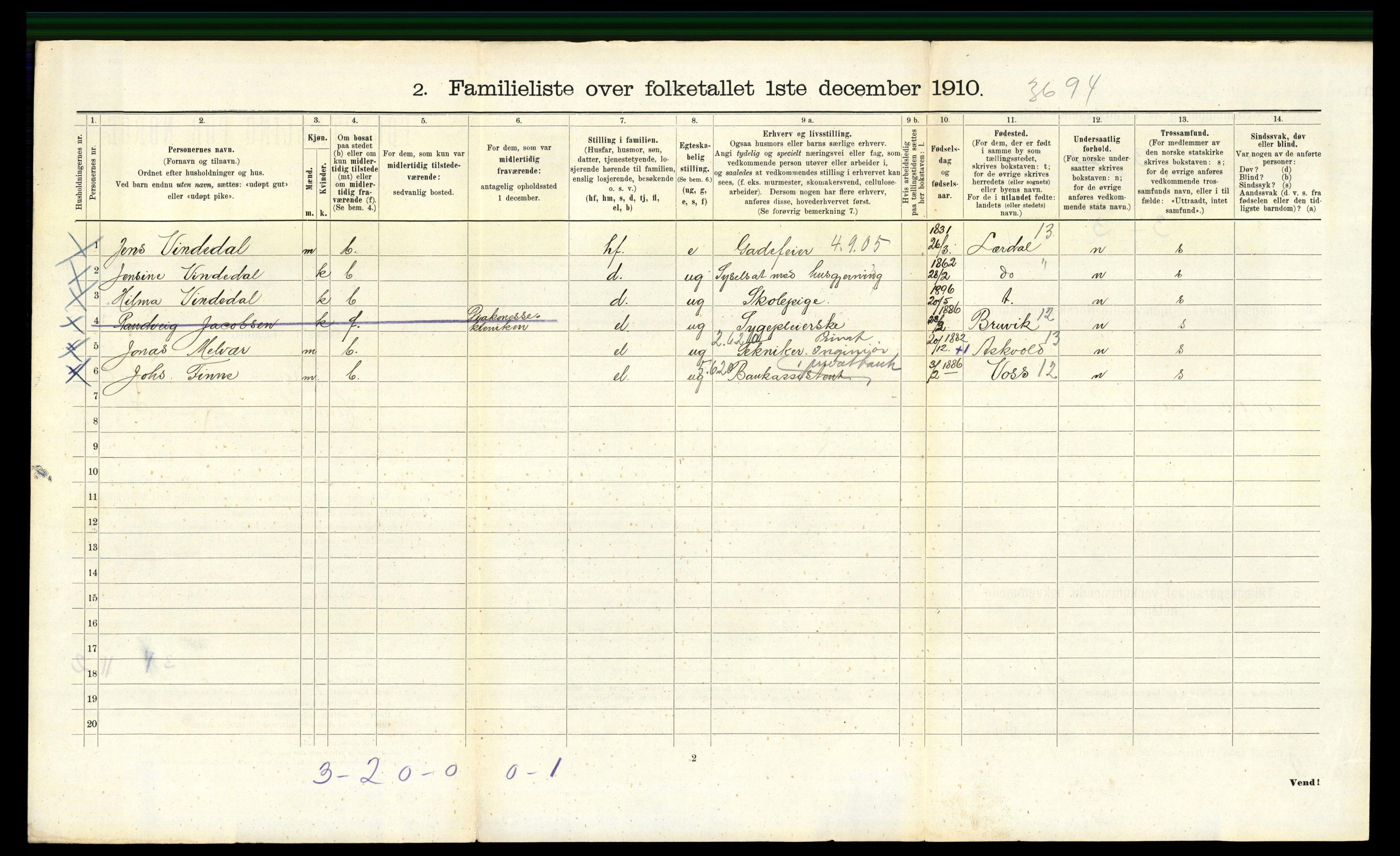 RA, 1910 census for Bergen, 1910, p. 7130