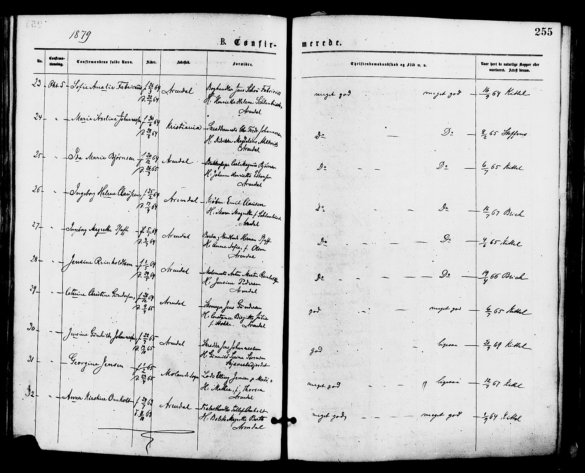 Barbu sokneprestkontor, AV/SAK-1111-0003/F/Fa/L0001: Parish register (official) no. A 1 /1, 1878-1883, p. 255