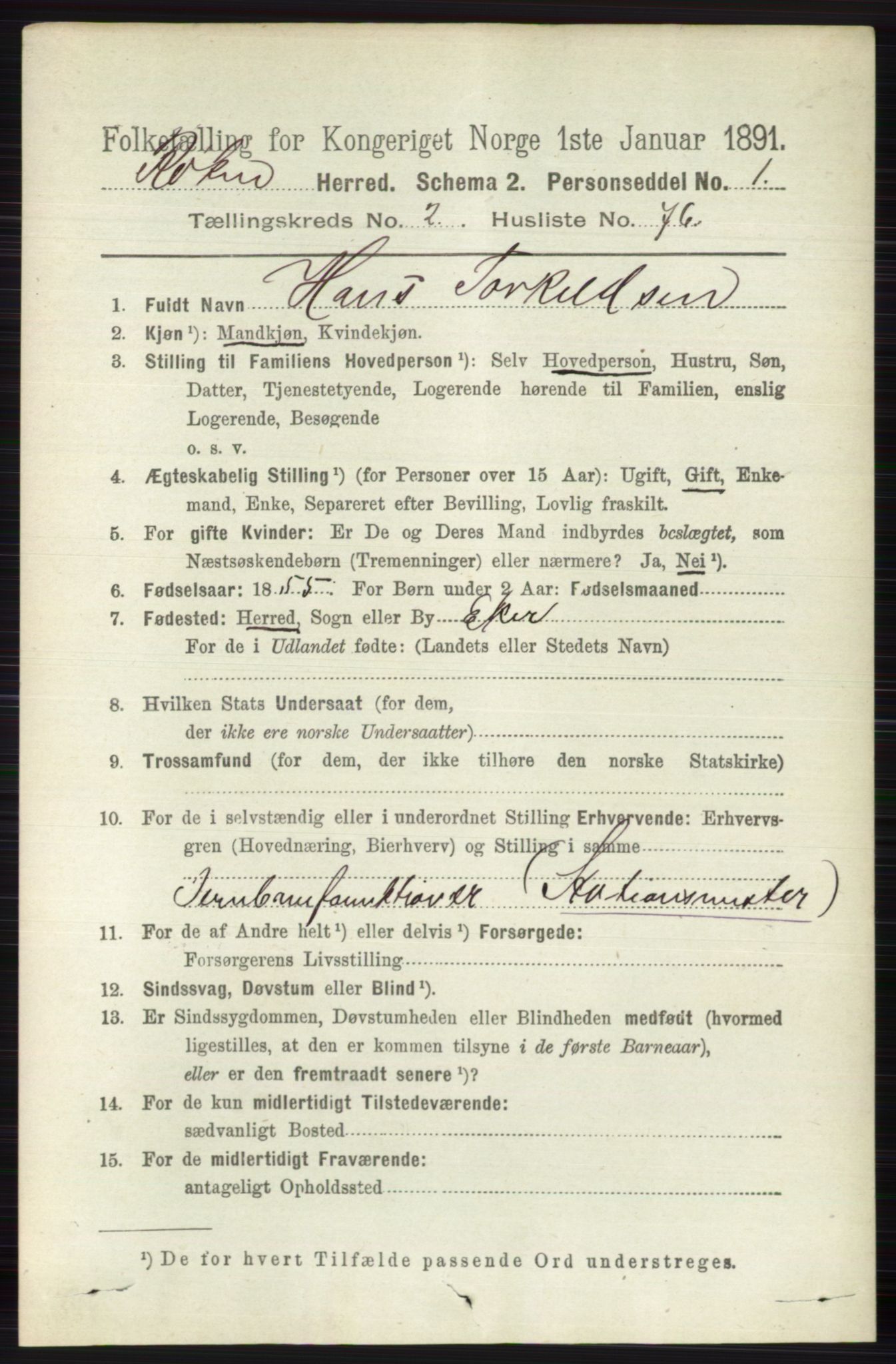 RA, 1891 census for 0627 Røyken, 1891, p. 1095