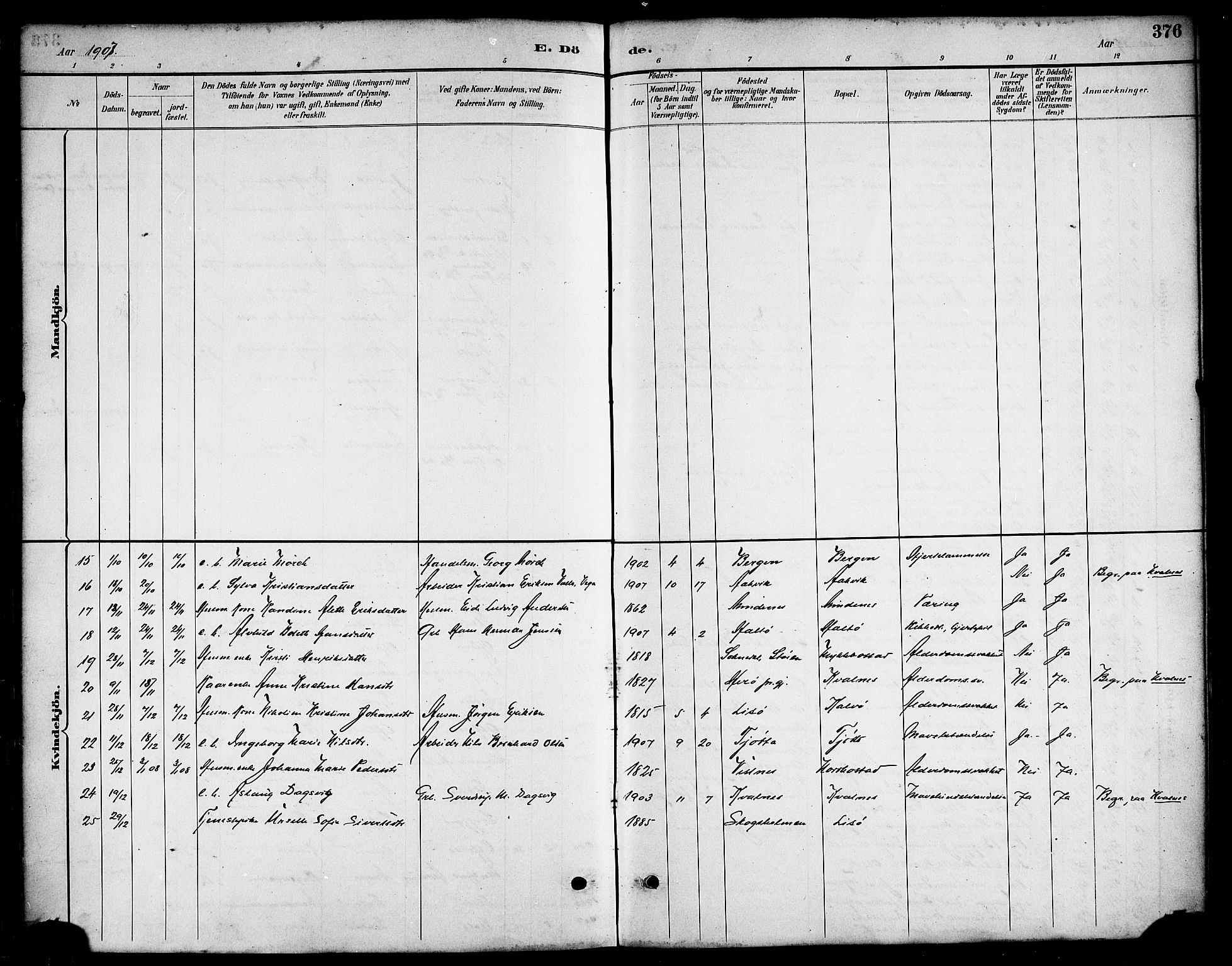 Ministerialprotokoller, klokkerbøker og fødselsregistre - Nordland, AV/SAT-A-1459/817/L0268: Parish register (copy) no. 817C03, 1884-1920, p. 376