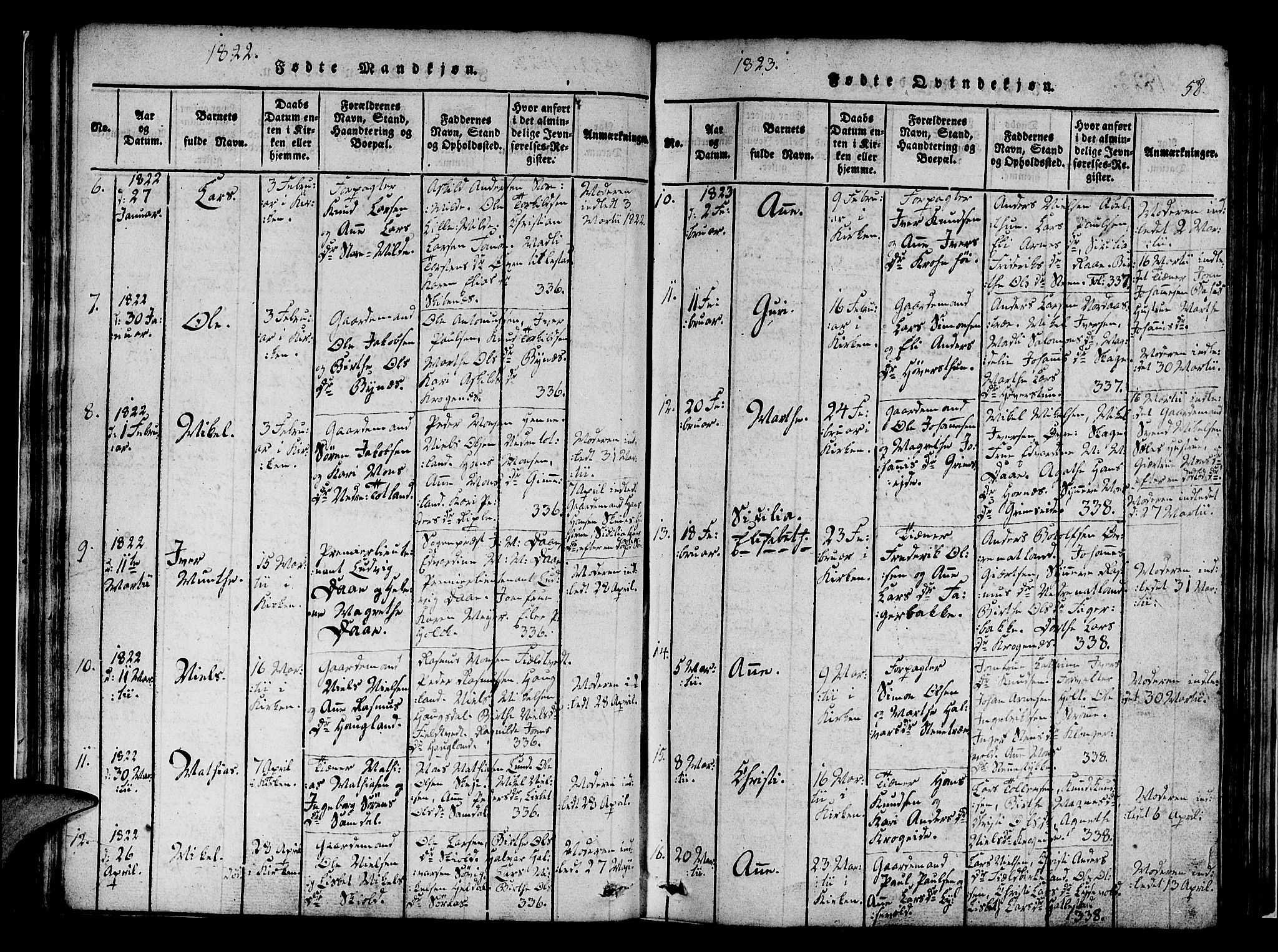 Fana Sokneprestembete, SAB/A-75101/H/Haa/Haaa/L0007: Parish register (official) no. A 7, 1816-1828, p. 58