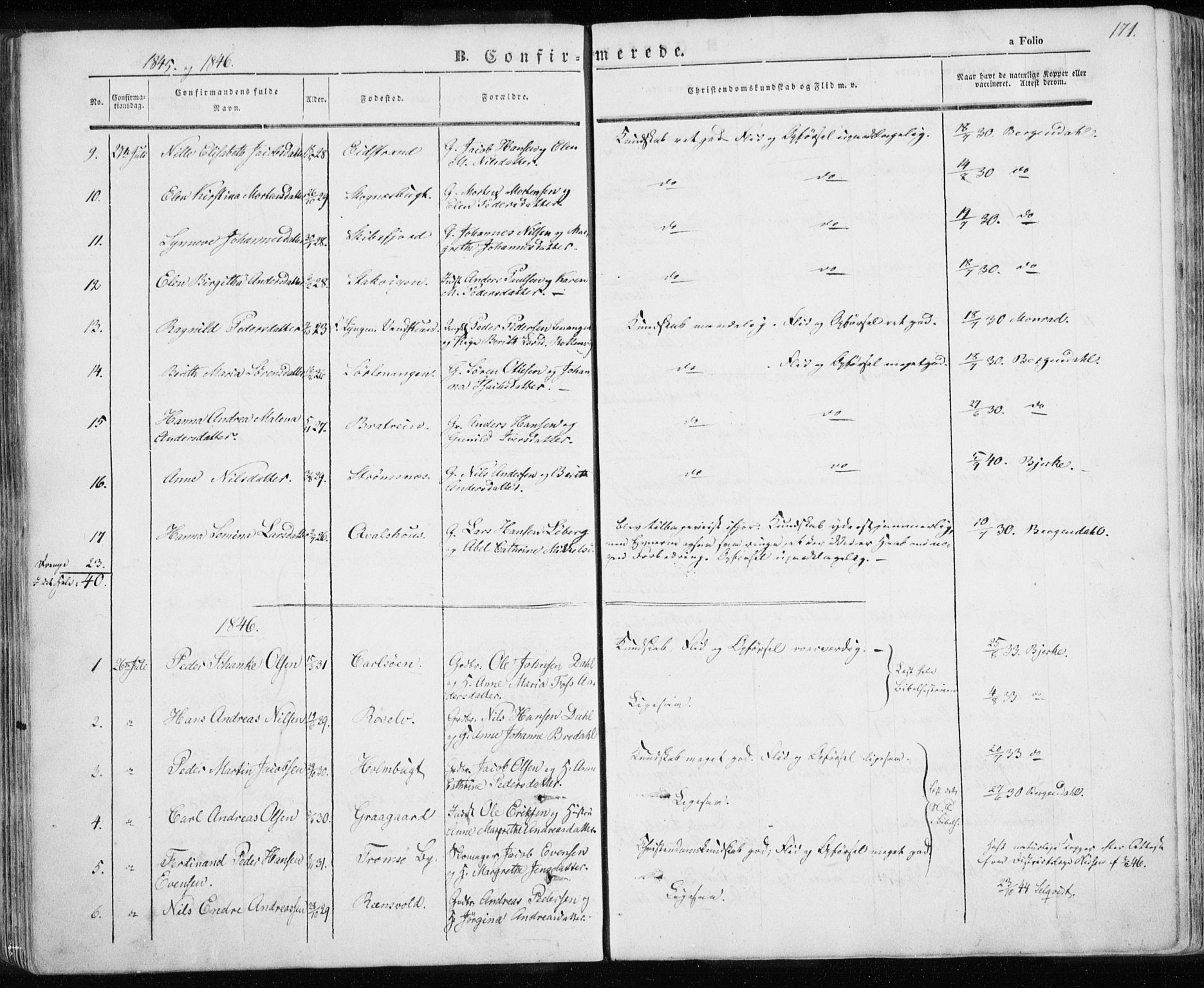 Karlsøy sokneprestembete, SATØ/S-1299/H/Ha/Haa/L0003kirke: Parish register (official) no. 3, 1843-1860, p. 171