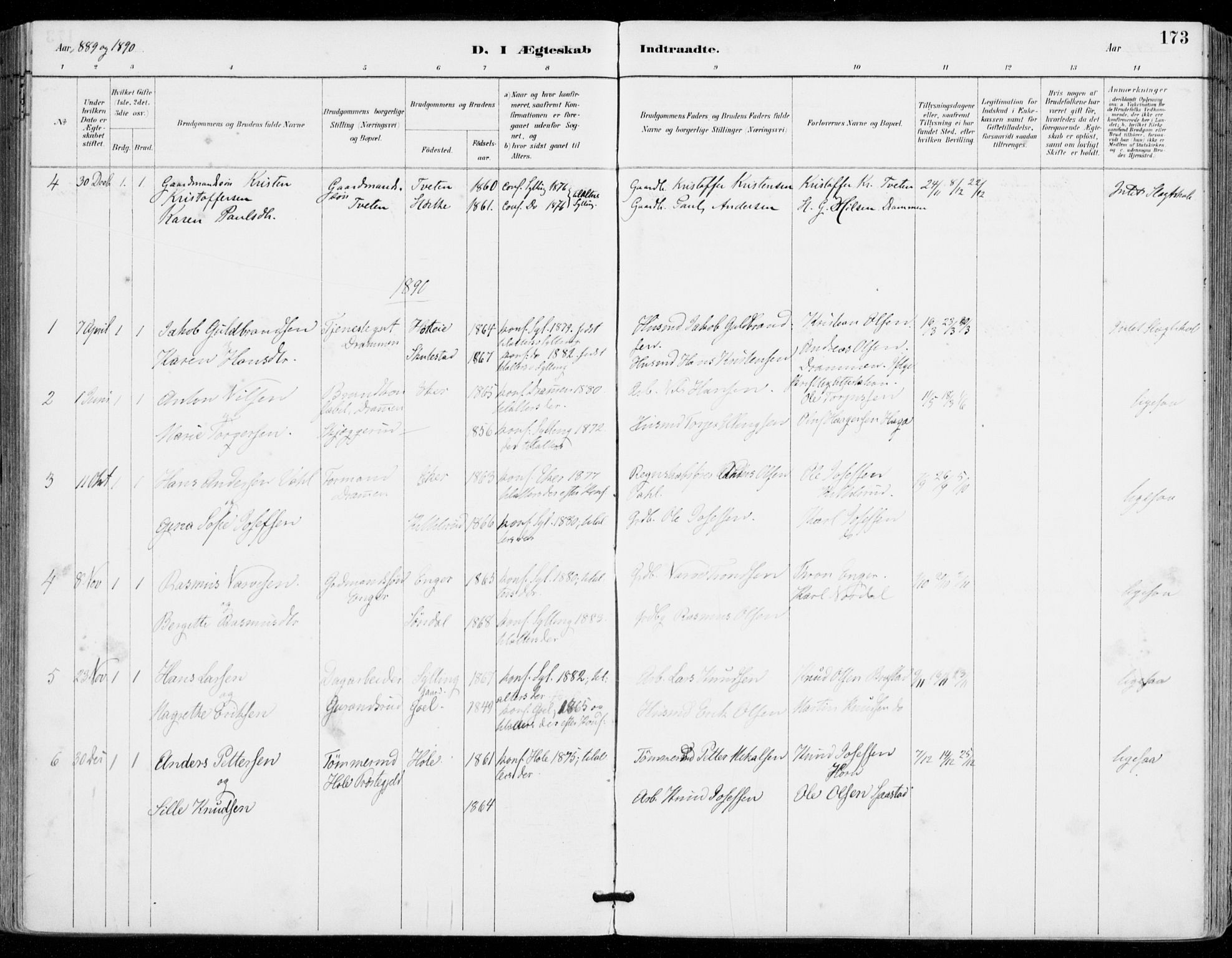 Sylling kirkebøker, AV/SAKO-A-247/F/Fa/L0001: Parish register (official) no. 1, 1883-1910, p. 173