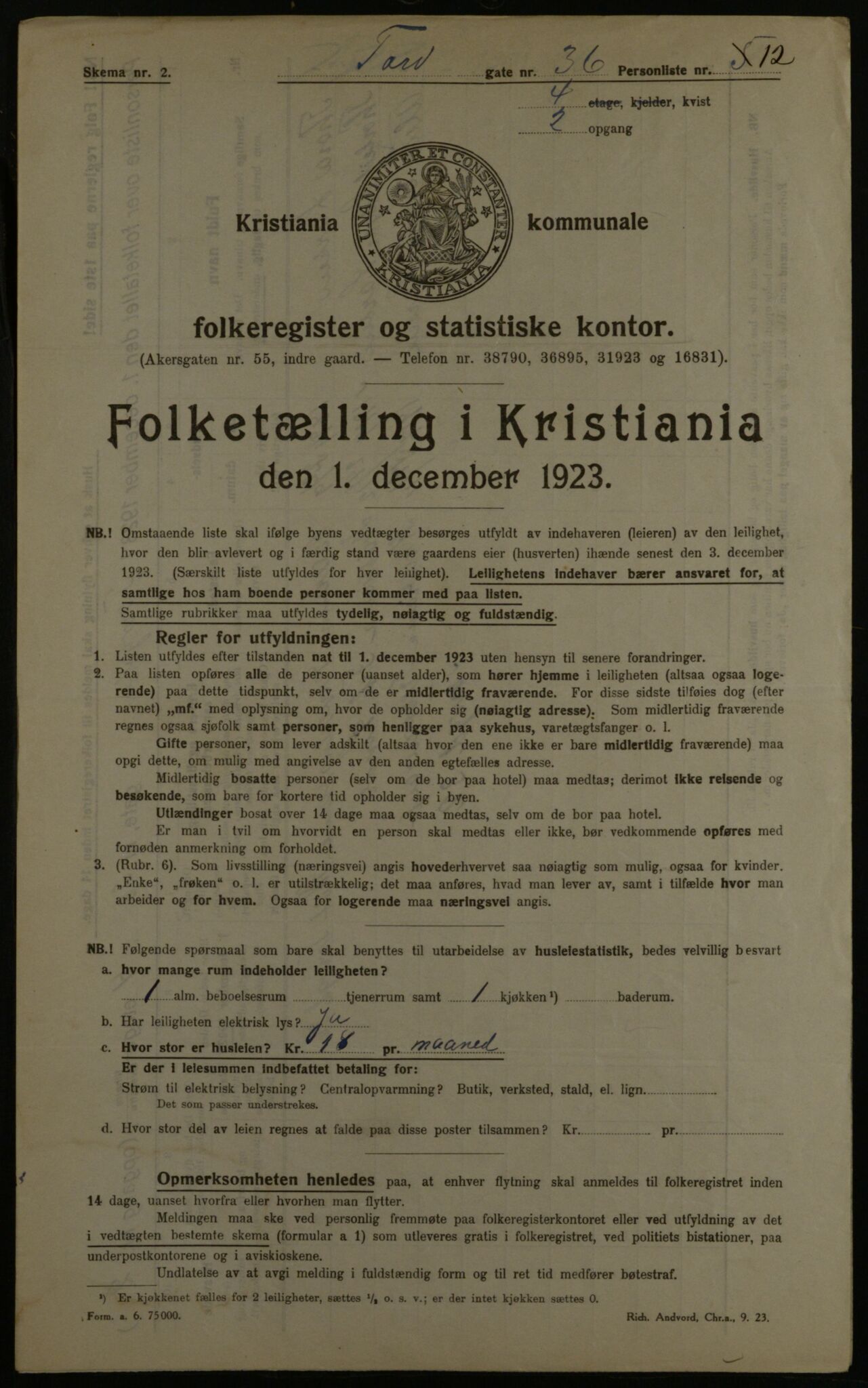 OBA, Municipal Census 1923 for Kristiania, 1923, p. 126046