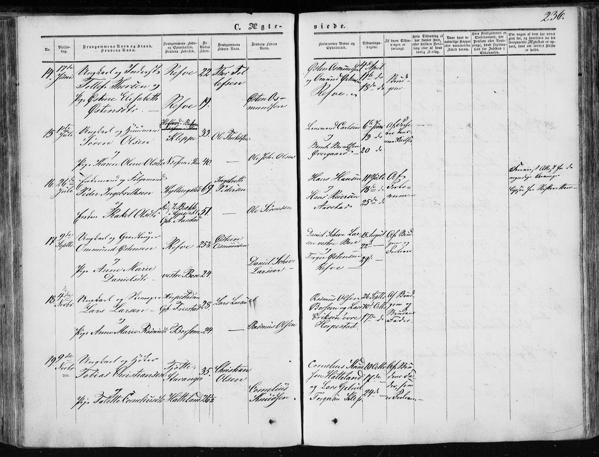 Klepp sokneprestkontor, AV/SAST-A-101803/001/3/30BA/L0005: Parish register (official) no. A 5, 1853-1870, p. 236