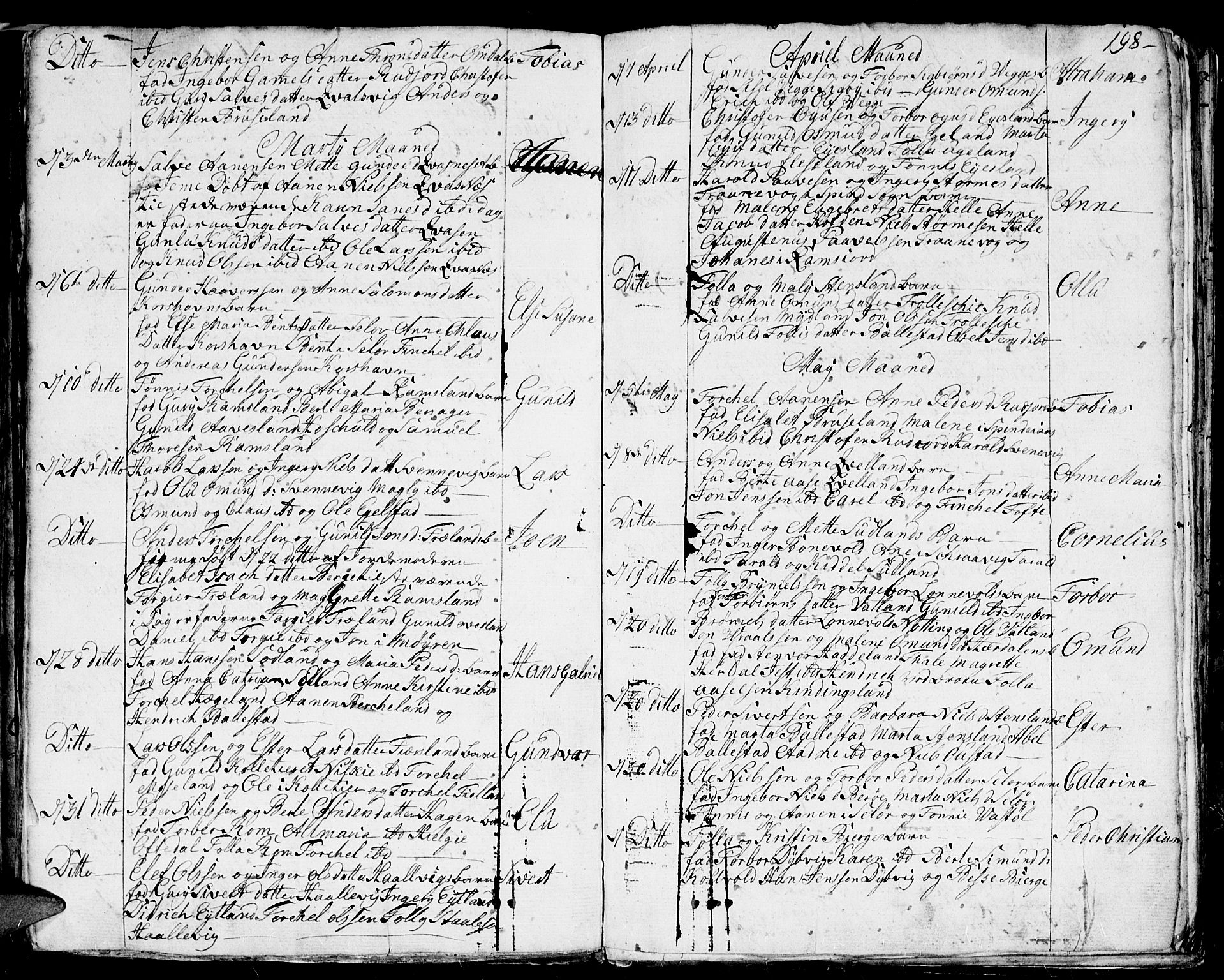 Lyngdal sokneprestkontor, AV/SAK-1111-0029/F/Fa/Fac/L0001: Parish register (official) no. A 1, 1727-1779, p. 198