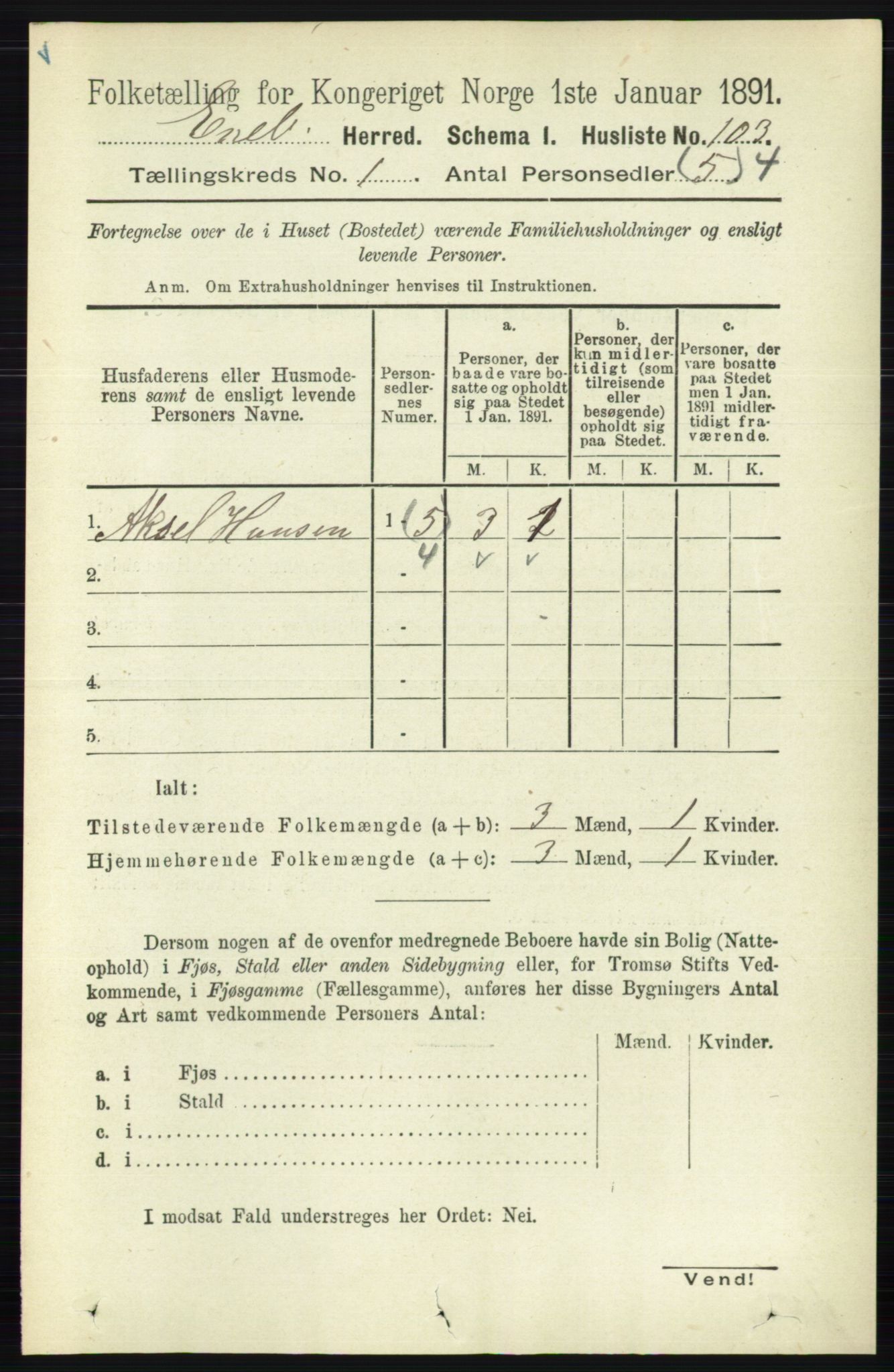 RA, 1891 census for 0229 Enebakk, 1891, p. 129