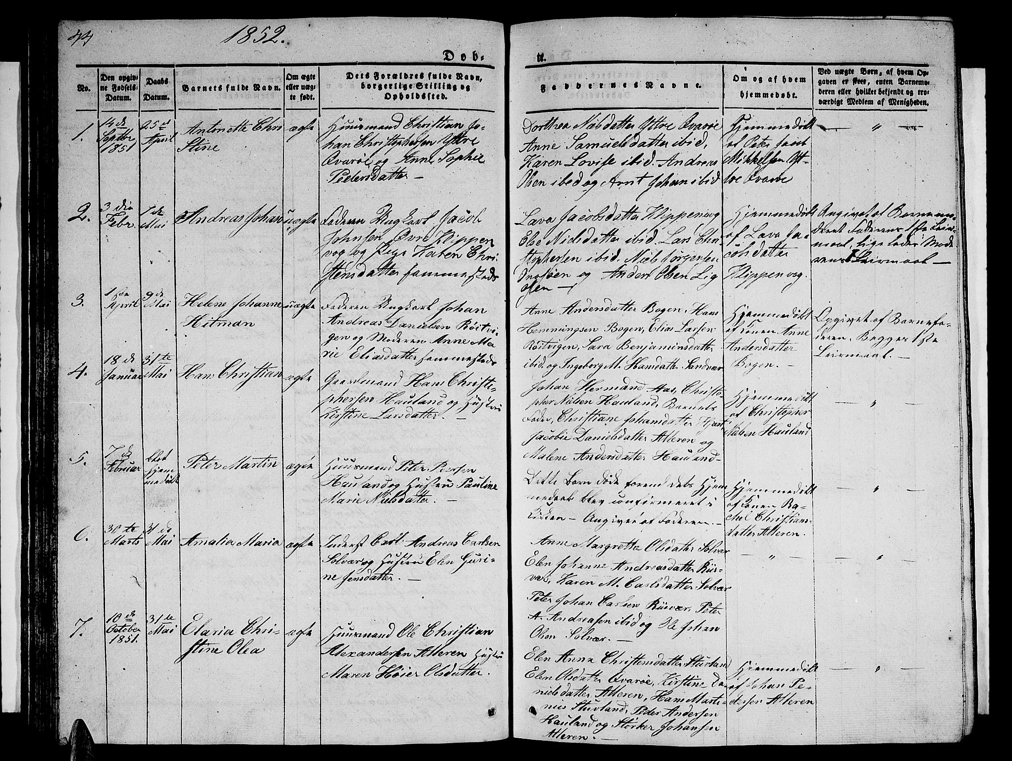 Ministerialprotokoller, klokkerbøker og fødselsregistre - Nordland, AV/SAT-A-1459/839/L0572: Parish register (copy) no. 839C02, 1841-1873, p. 44