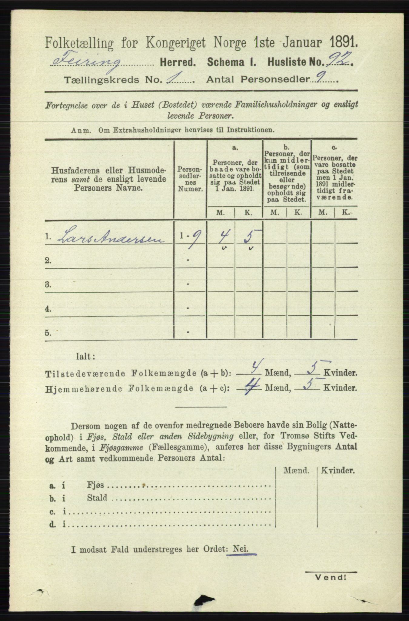 RA, 1891 census for 0240 Feiring, 1891, p. 103