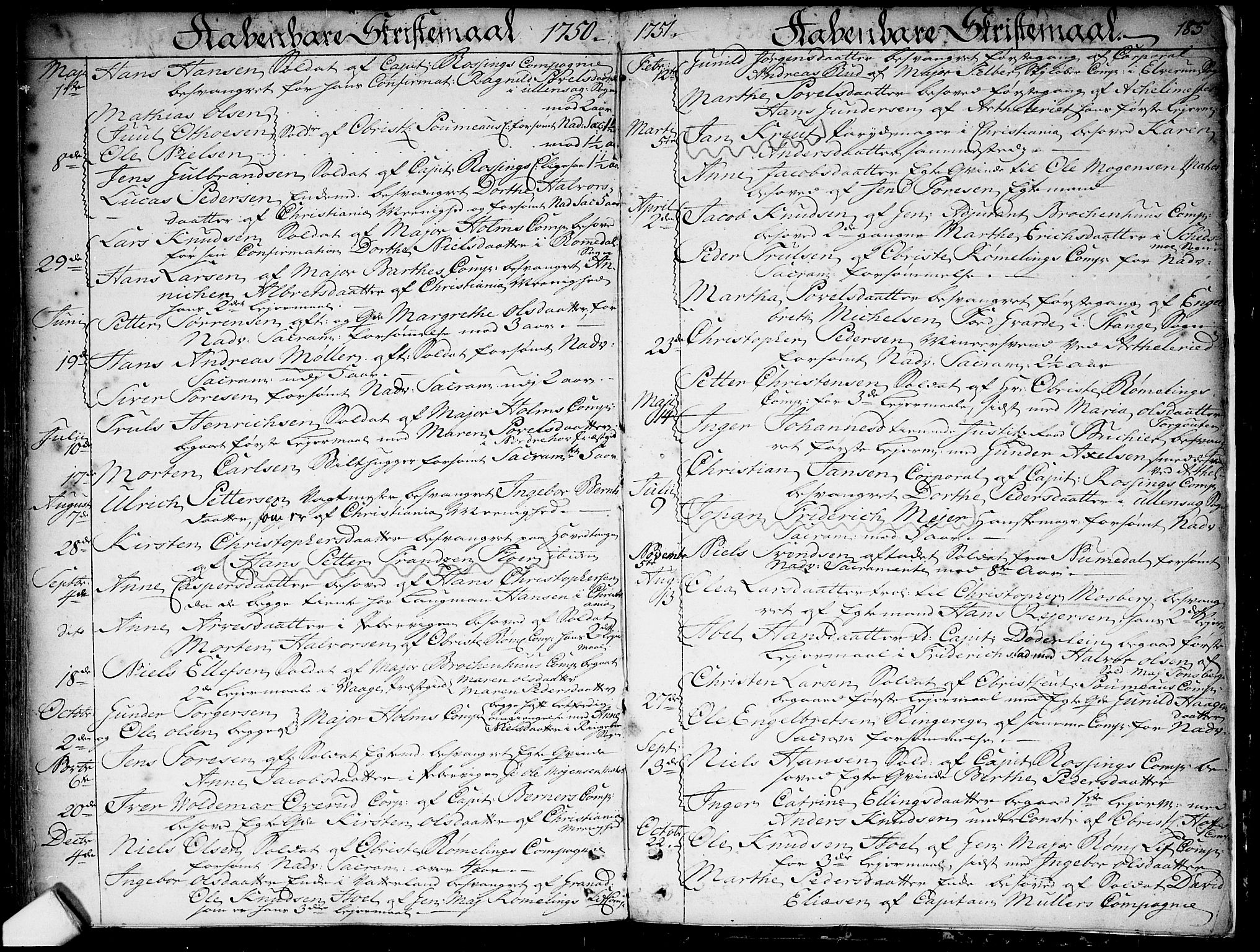 Garnisonsmenigheten Kirkebøker, SAO/A-10846/F/Fa/L0001: Parish register (official) no. 1, 1734-1756, p. 185