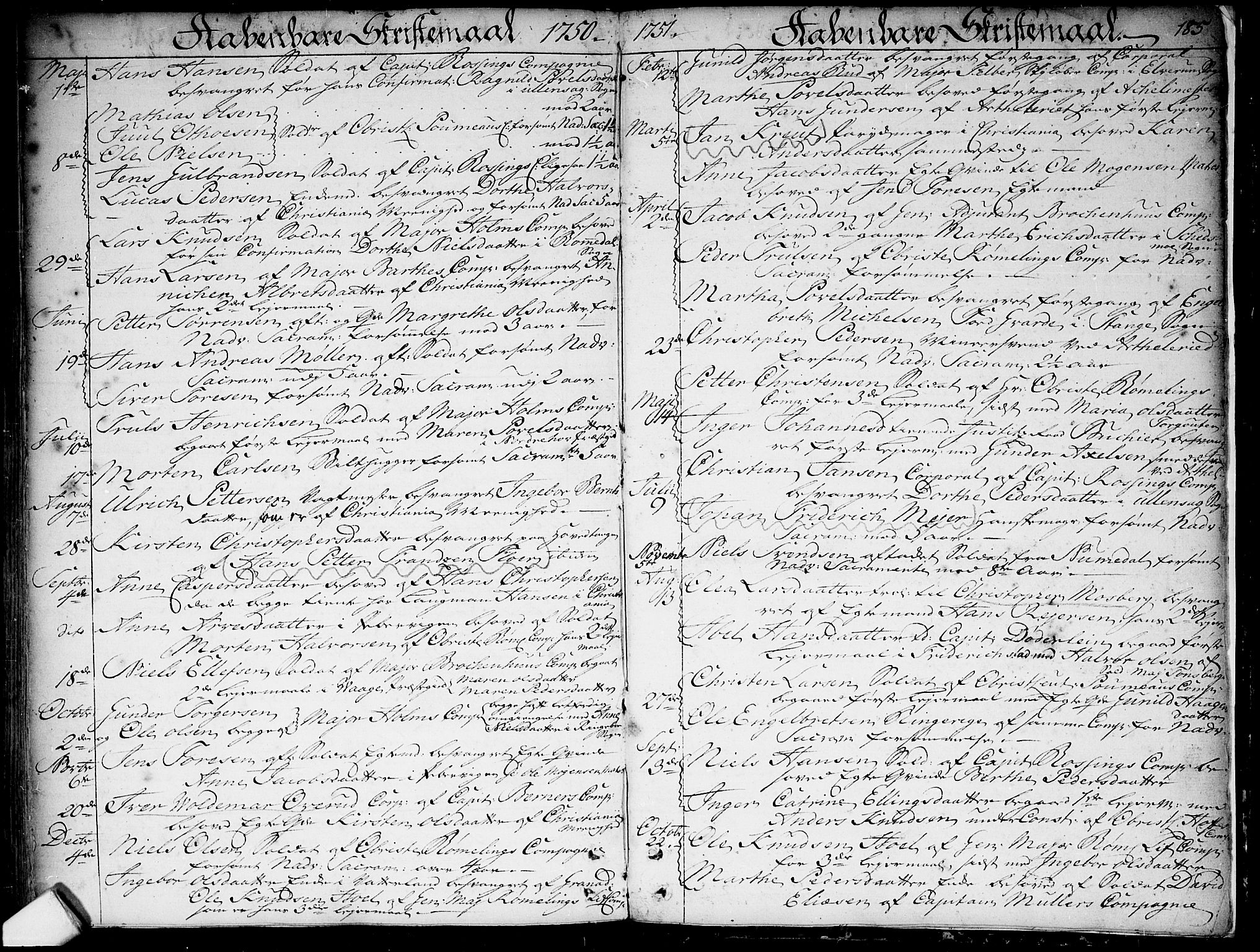 Garnisonsmenigheten Kirkebøker, AV/SAO-A-10846/F/Fa/L0001: Parish register (official) no. 1, 1734-1756, p. 185