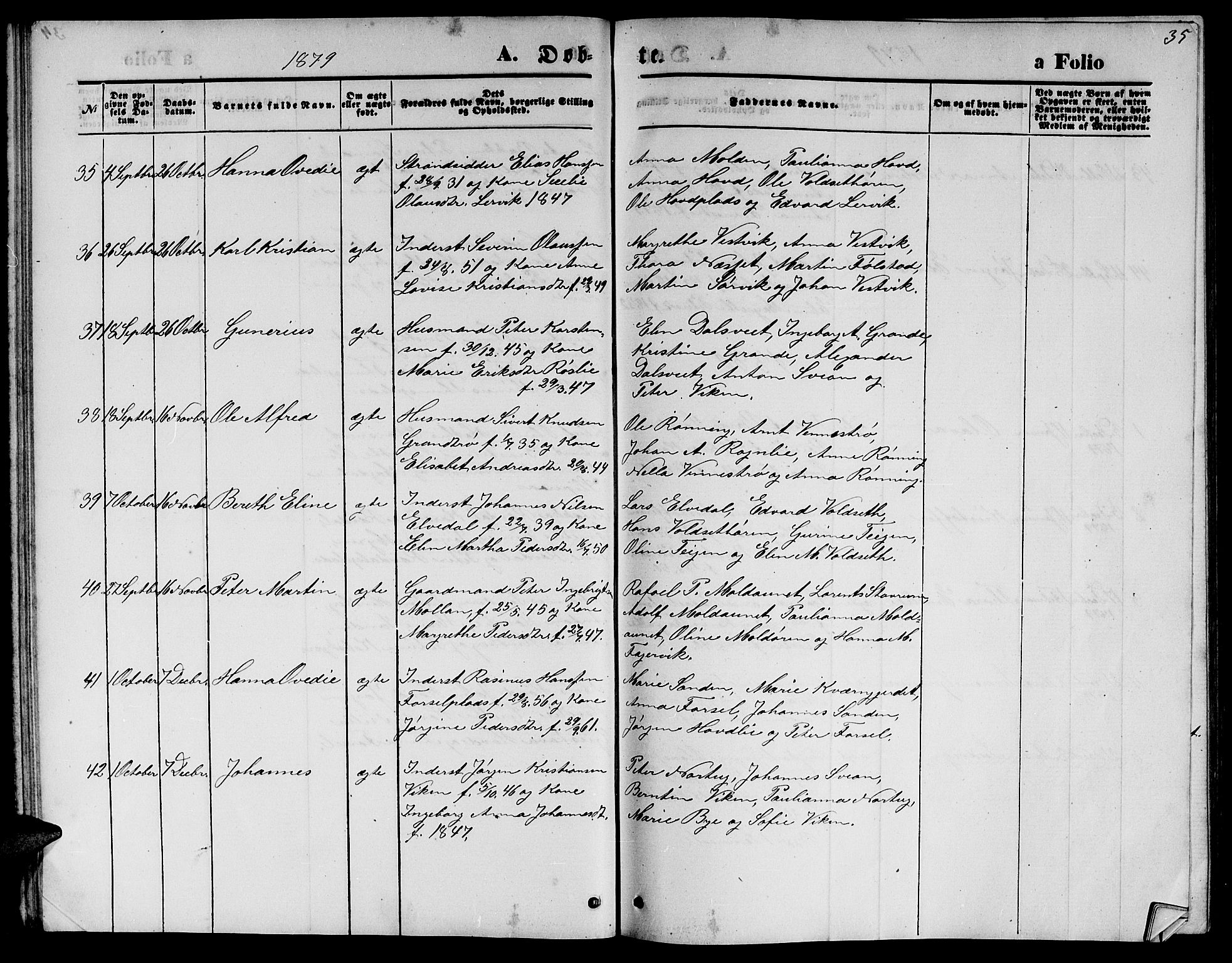 Ministerialprotokoller, klokkerbøker og fødselsregistre - Nord-Trøndelag, SAT/A-1458/744/L0422: Parish register (copy) no. 744C01, 1871-1885, p. 35