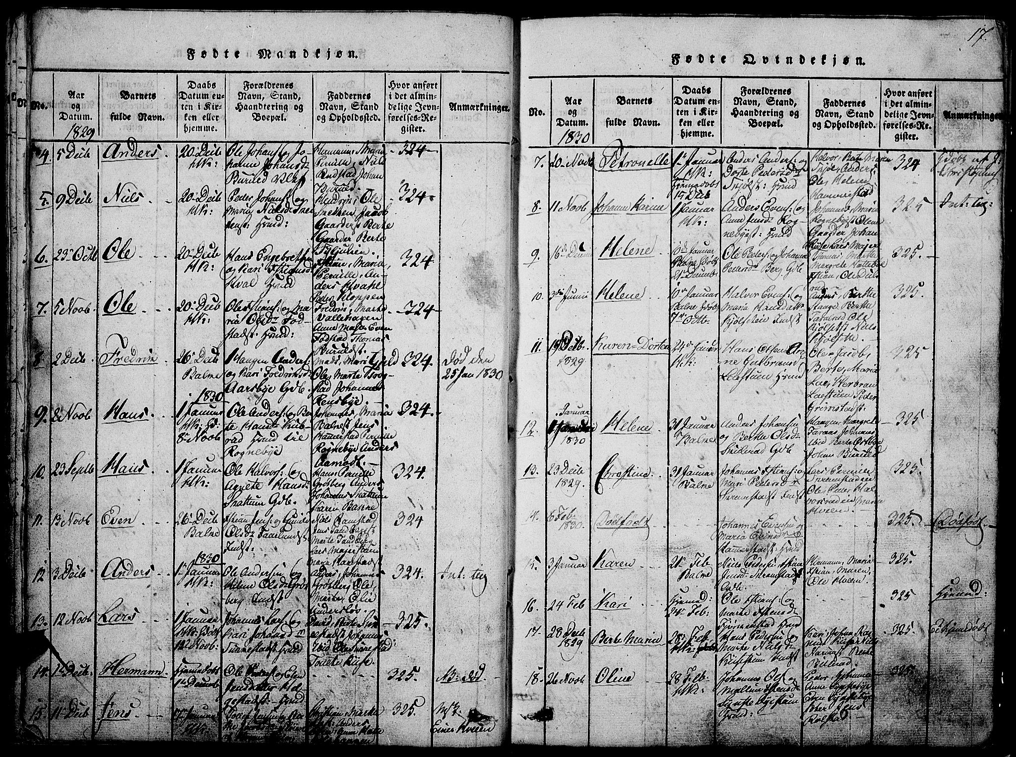 Østre Toten prestekontor, SAH/PREST-104/H/Ha/Hab/L0001: Parish register (copy) no. 1, 1827-1839, p. 17