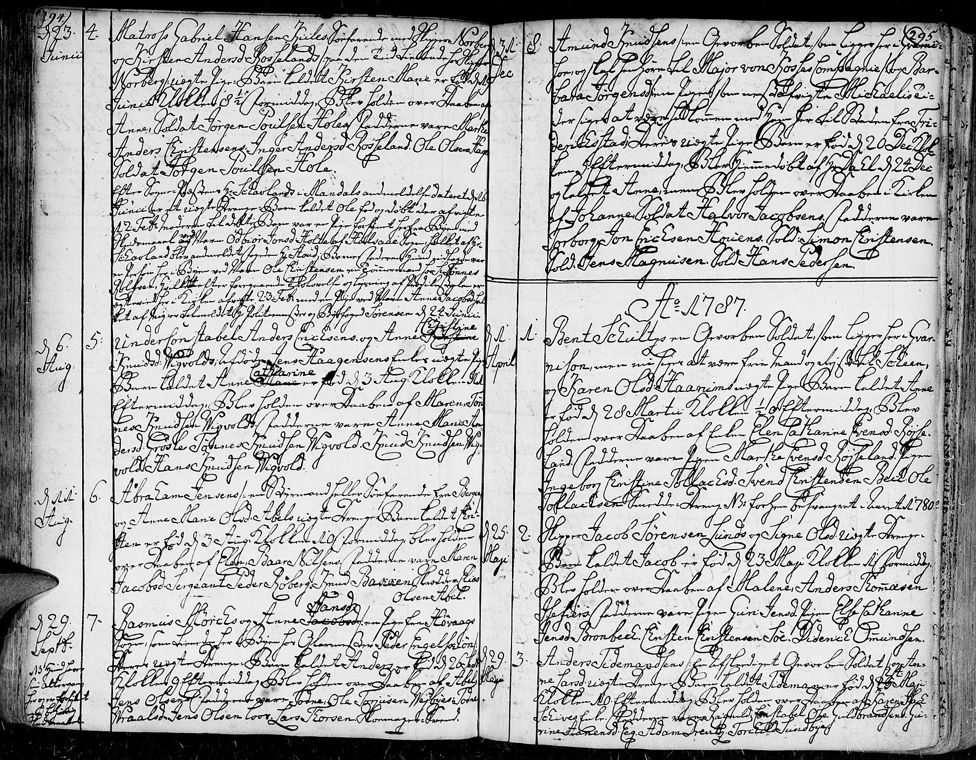 Kristiansand domprosti, SAK/1112-0006/F/Fa/L0001: Parish register (official) no. A 1, 1734-1793, p. 294-295