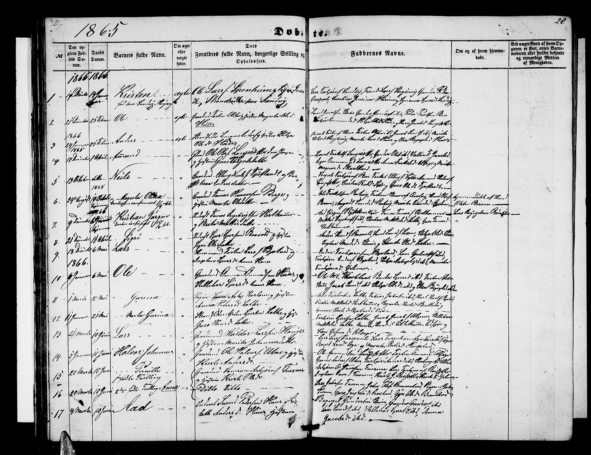 Ullensvang sokneprestembete, SAB/A-78701/H/Hab: Parish register (copy) no. E 6, 1857-1886, p. 28