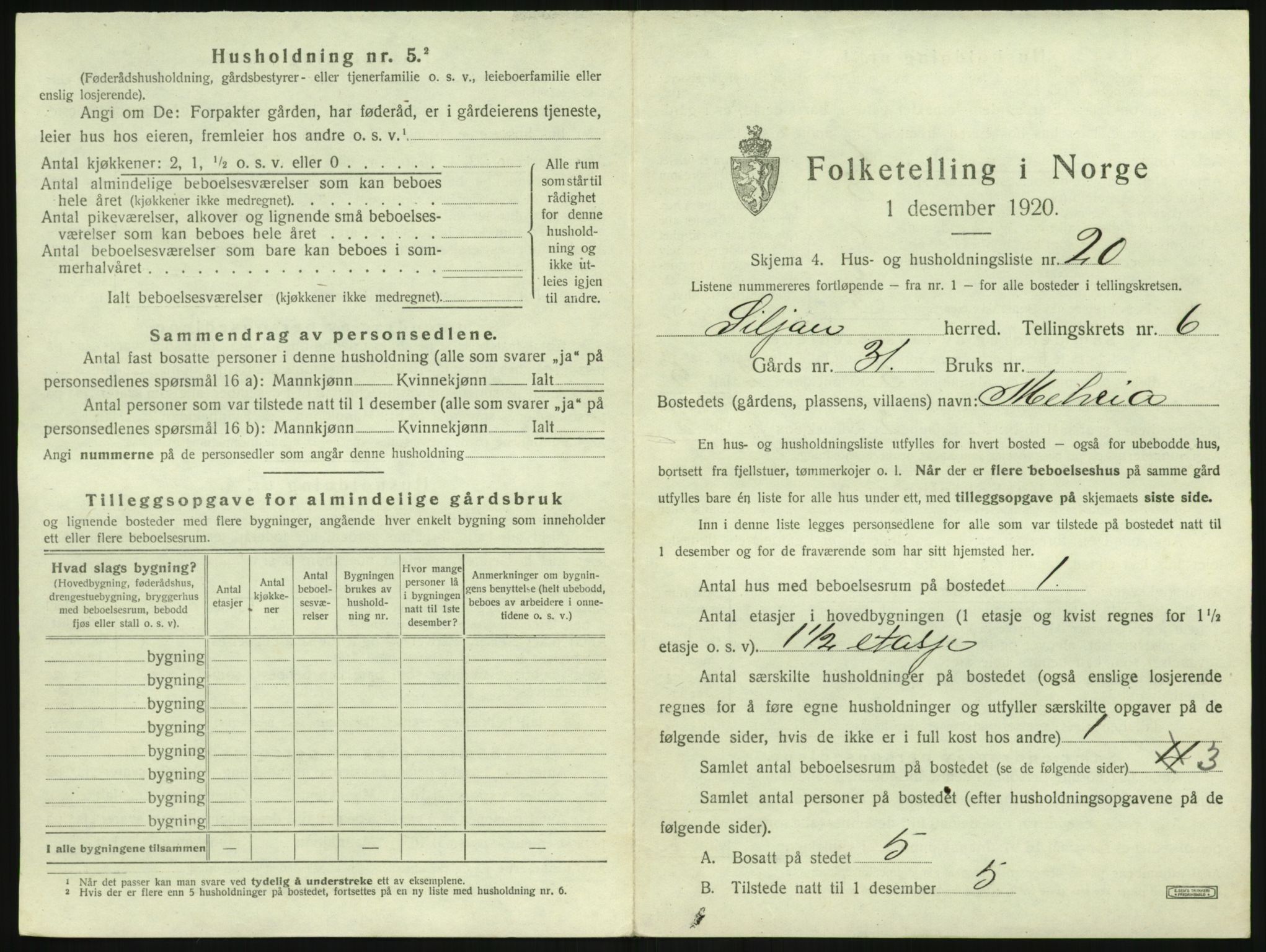 SAKO, 1920 census for Siljan, 1920, p. 431