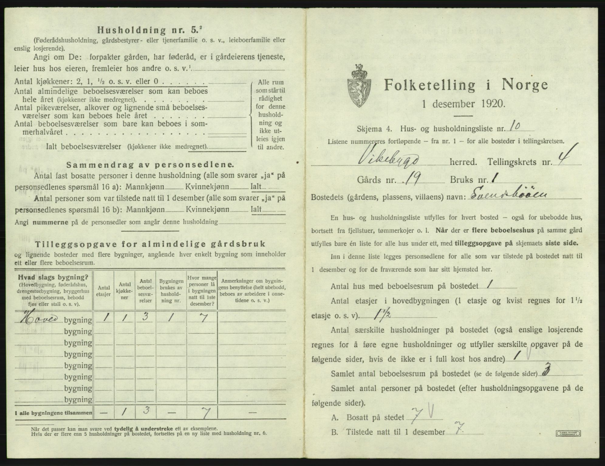 SAB, 1920 census for Vikebygd, 1920, p. 271