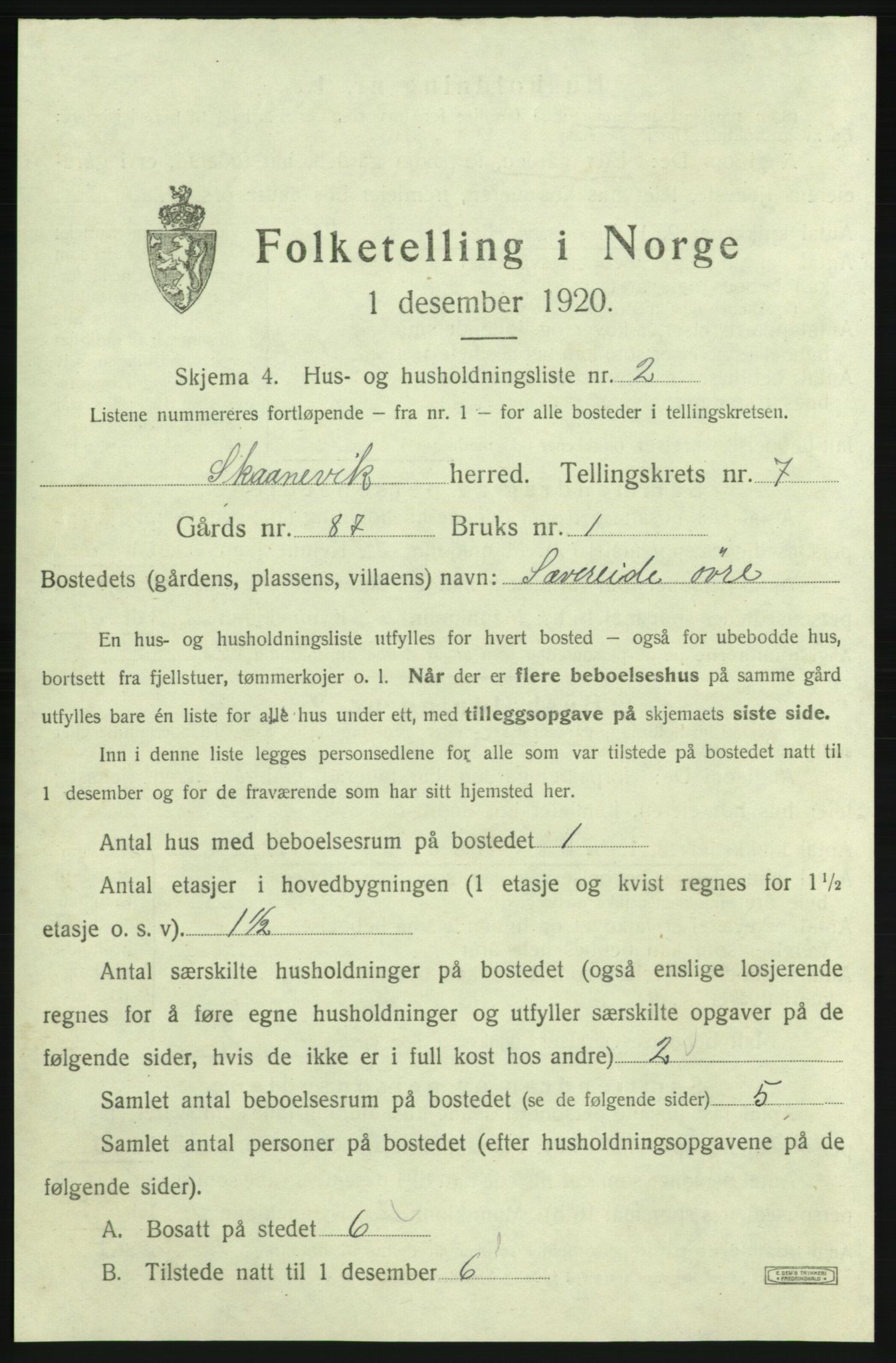 SAB, 1920 census for Skånevik, 1920, p. 911