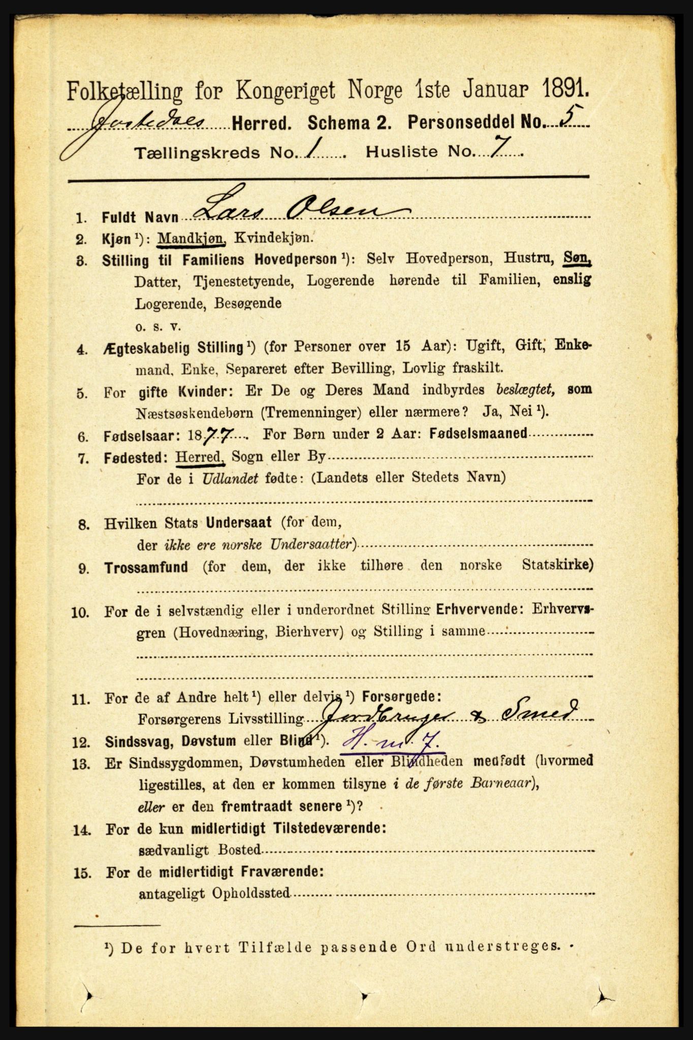 RA, 1891 census for 1427 Jostedal, 1891, p. 119