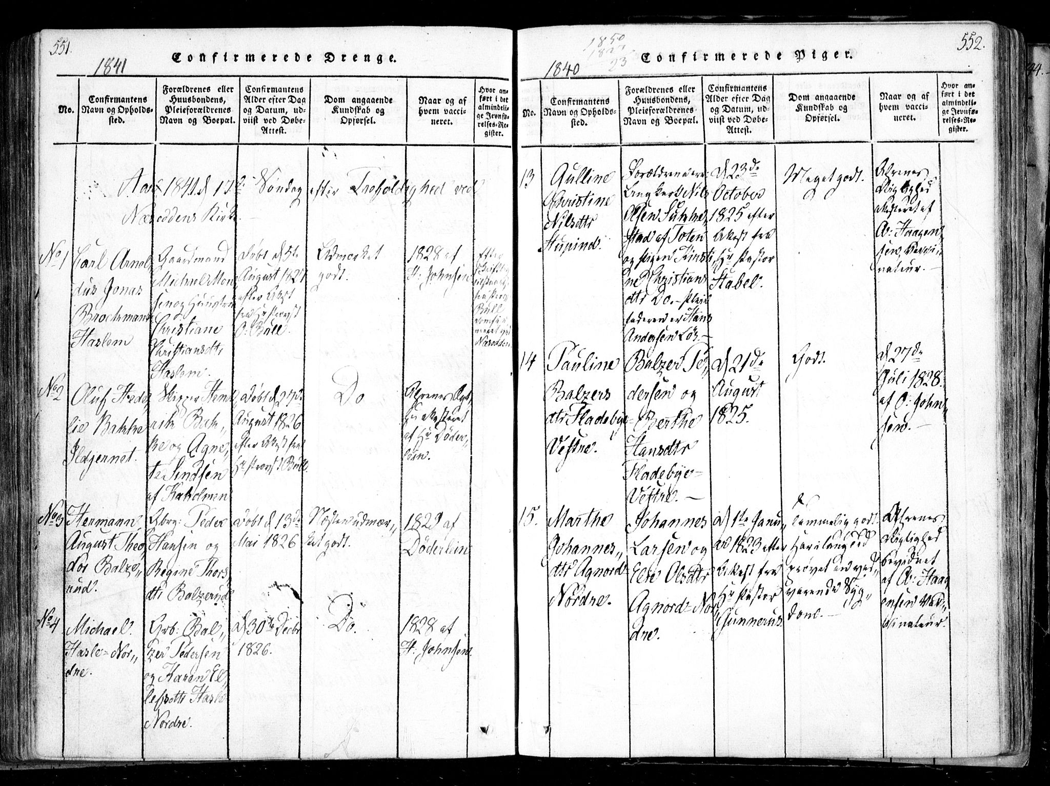 Nesodden prestekontor Kirkebøker, SAO/A-10013/F/Fa/L0006: Parish register (official) no. I 6, 1814-1847, p. 551-552
