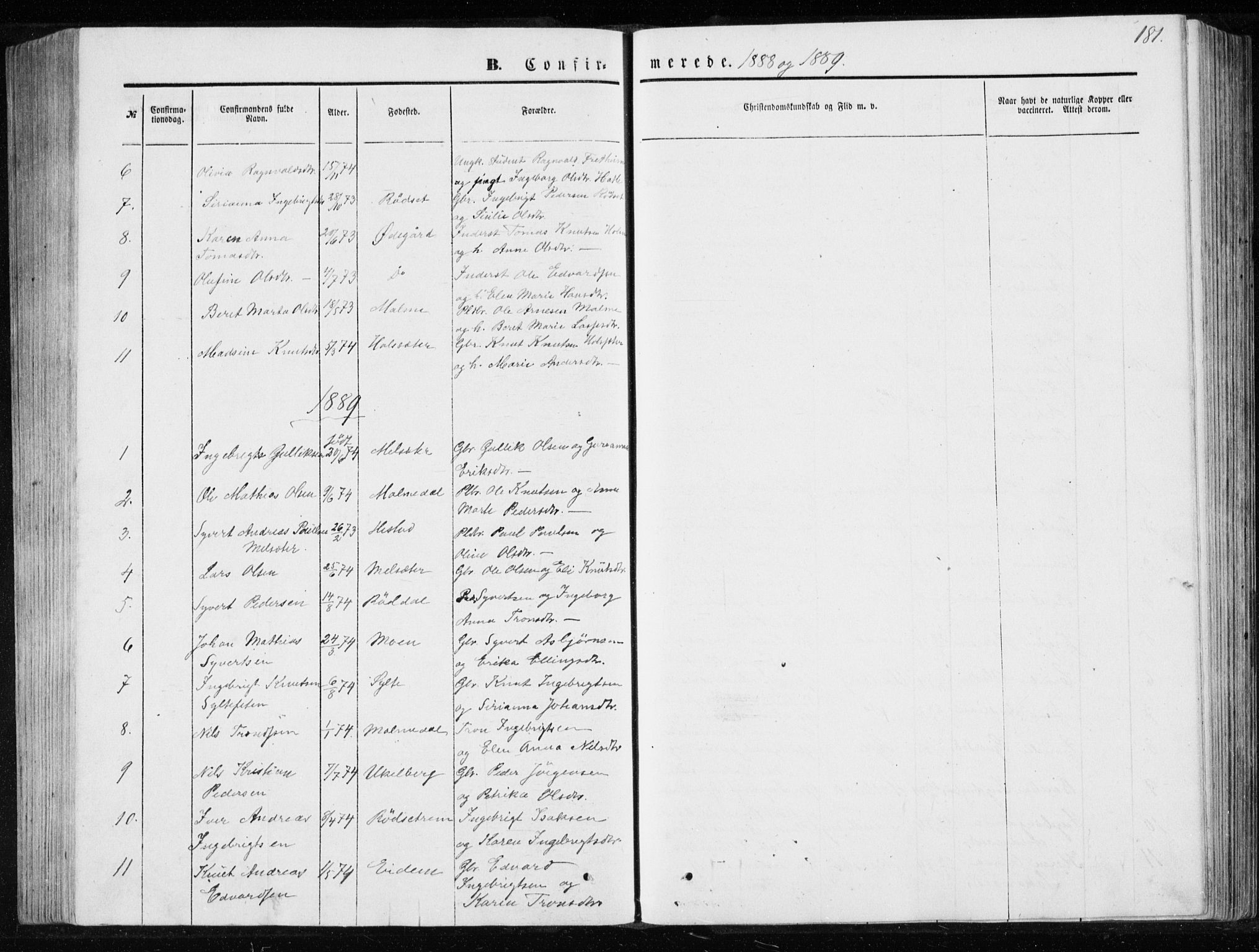 Ministerialprotokoller, klokkerbøker og fødselsregistre - Møre og Romsdal, SAT/A-1454/565/L0754: Parish register (copy) no. 565C03, 1870-1896, p. 181