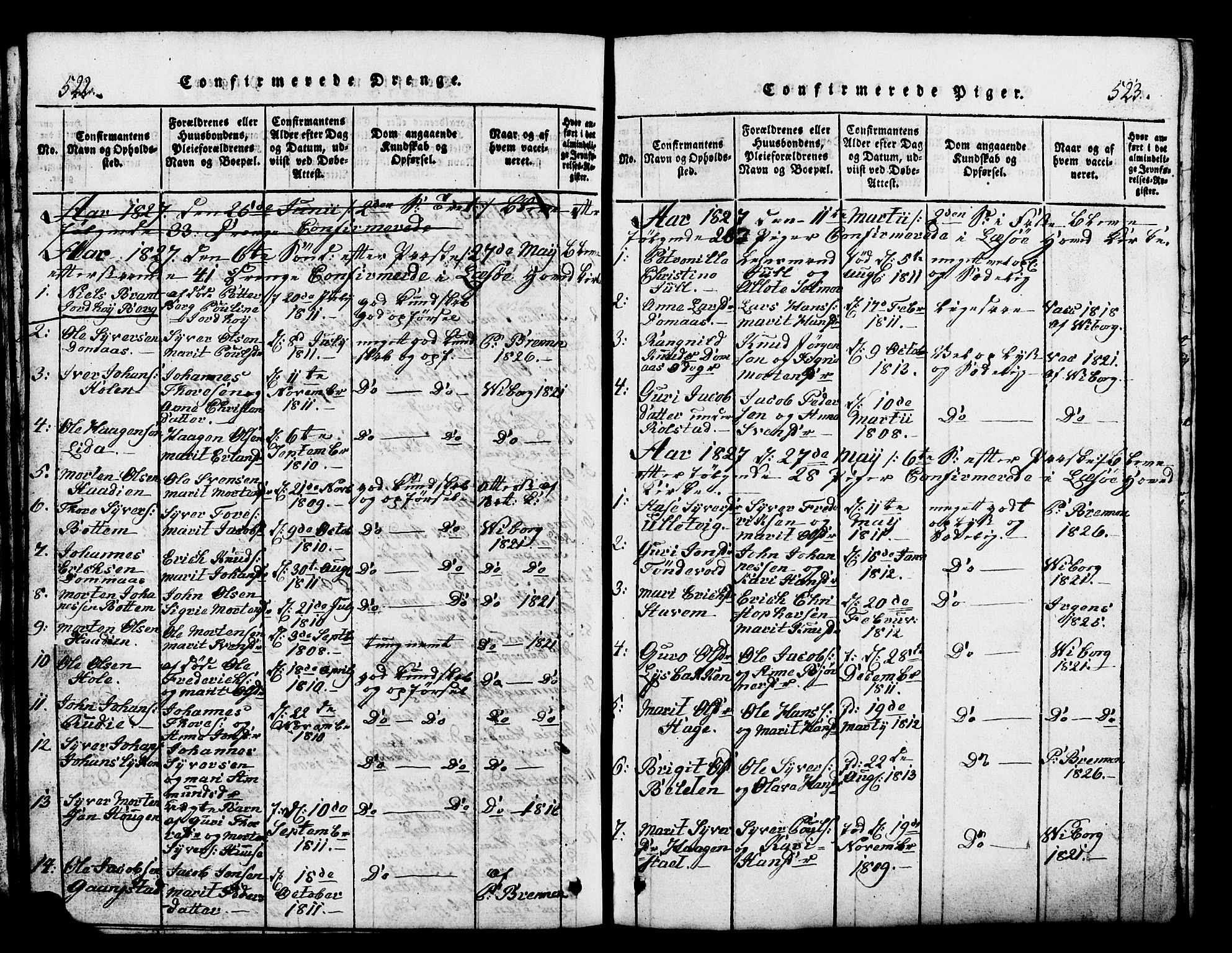 Lesja prestekontor, SAH/PREST-068/H/Ha/Hab/L0001: Parish register (copy) no. 1, 1820-1831, p. 522-523