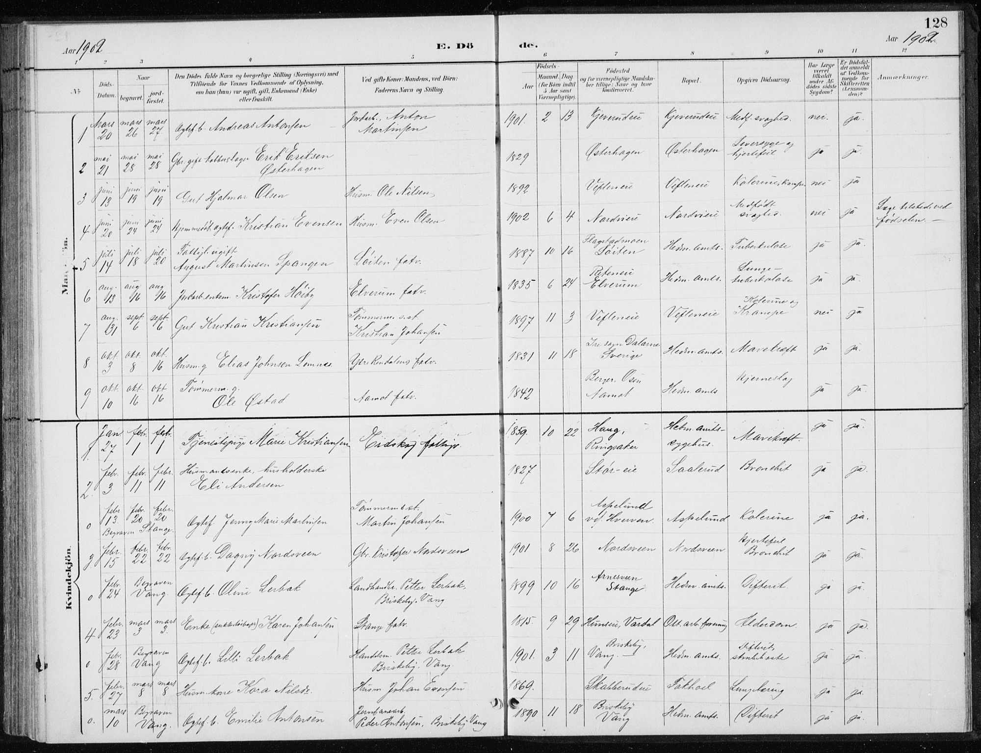 Stange prestekontor, SAH/PREST-002/L/L0010: Parish register (copy) no. 10, 1894-1905, p. 128