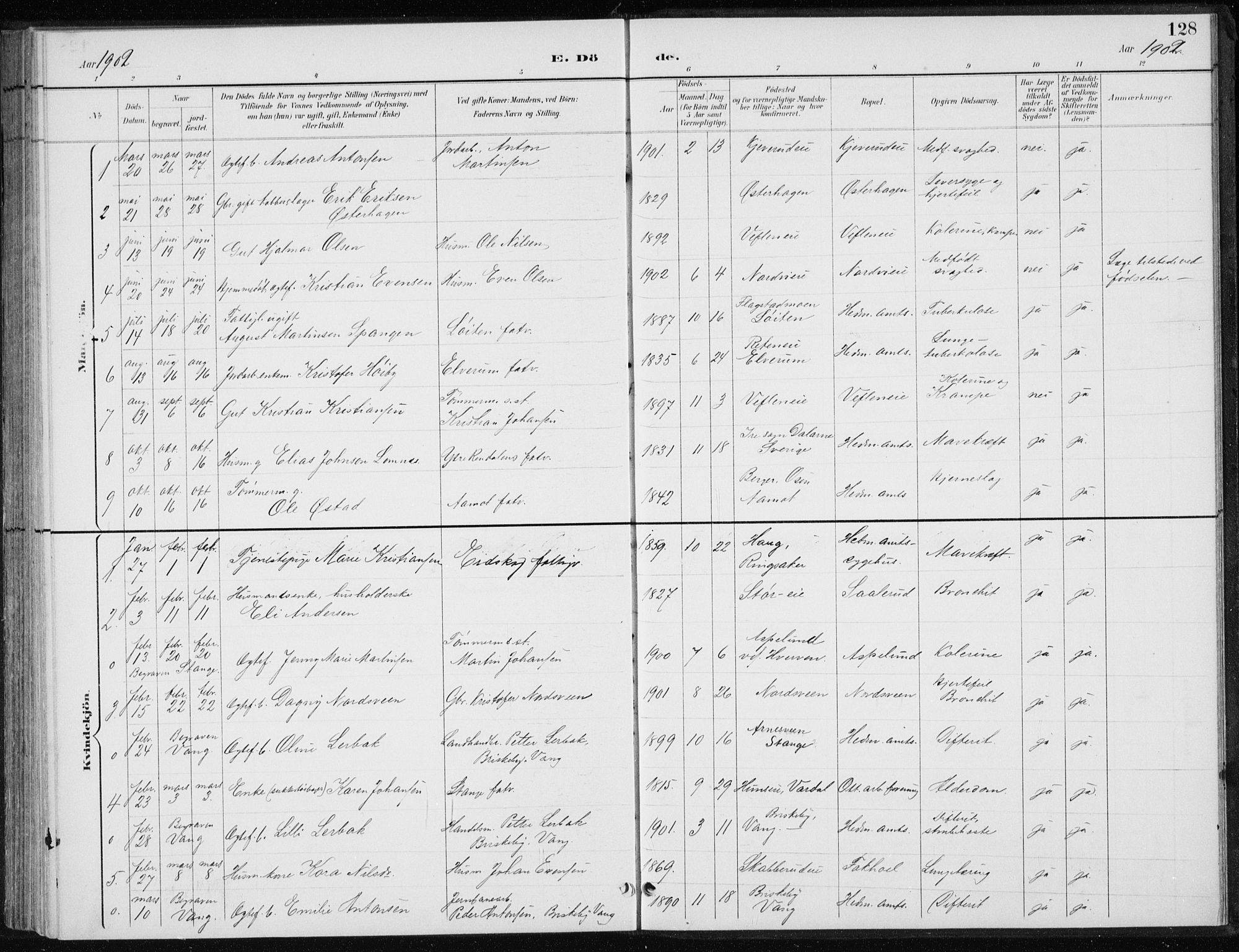 Stange prestekontor, AV/SAH-PREST-002/L/L0010: Parish register (copy) no. 10, 1894-1905, p. 128